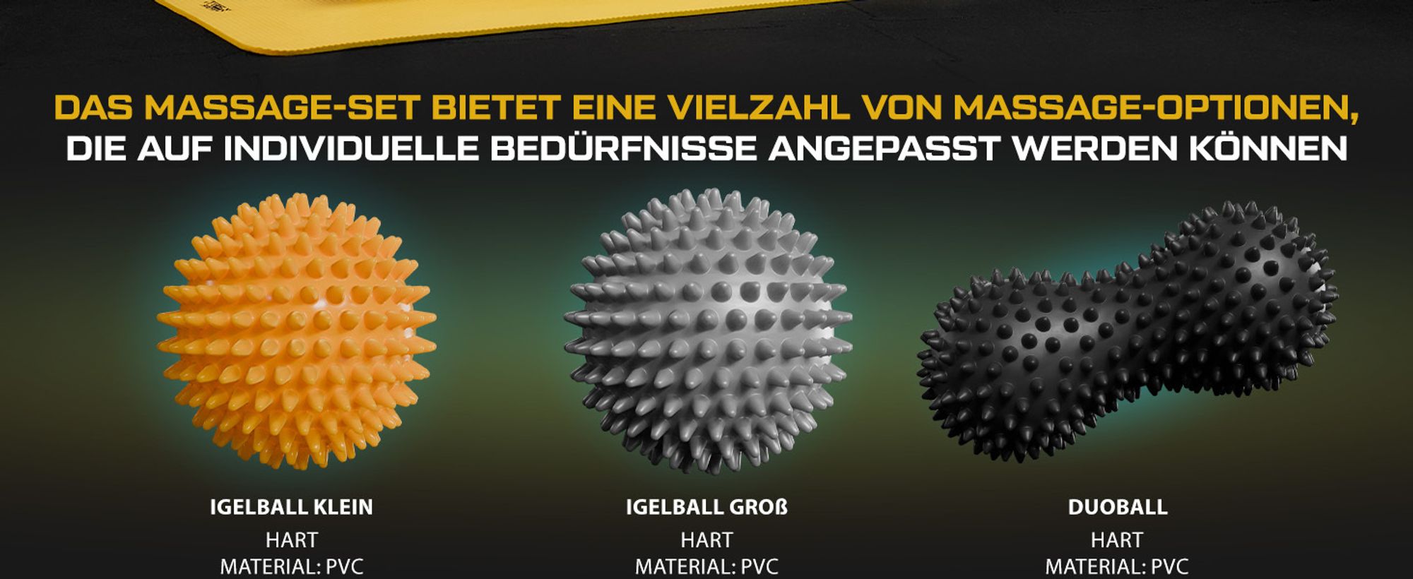 TREX SPORT Massageball Set 3 Stück TX-003MSB | Selbstmassage Igelball & Duoball hart ø 7–9 cm | Noppenball für Muskelentspannung und Ganzkörpermassage