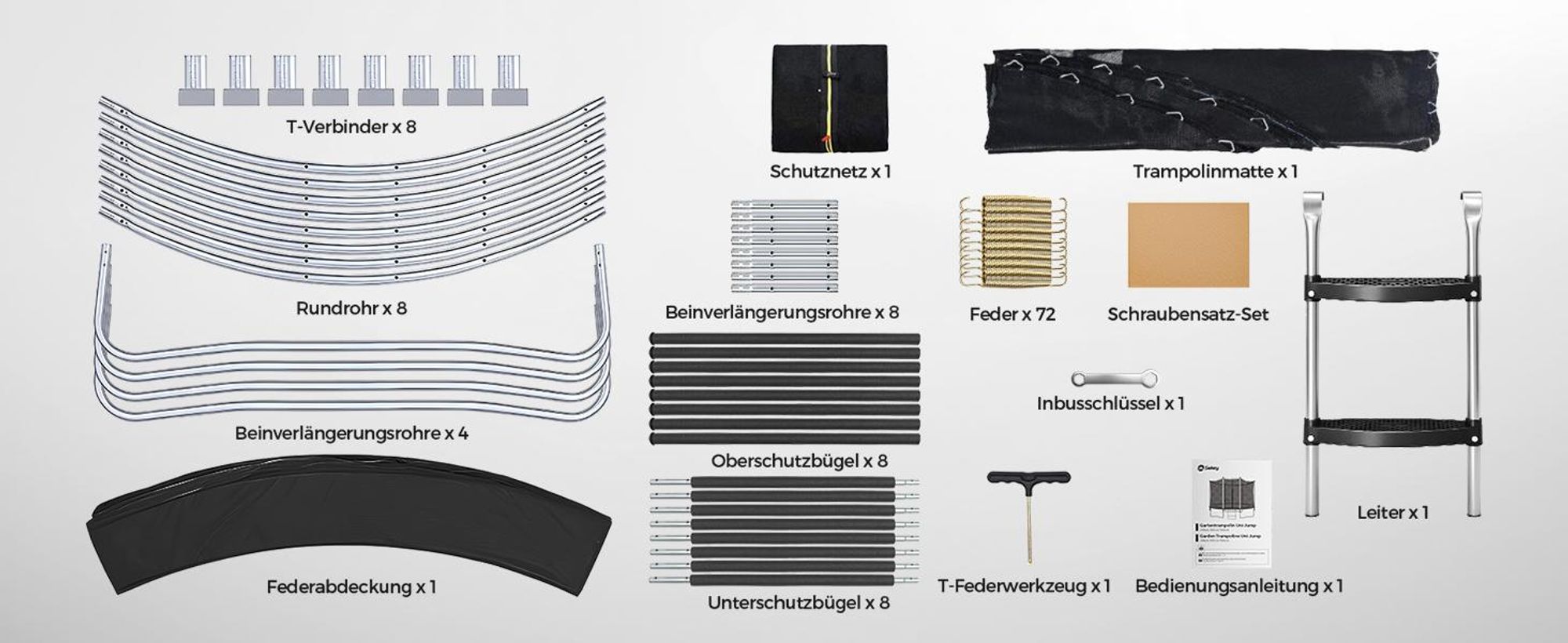 Sekey 366 cm Gartentrampolin mit Sicherheitsnetz und Leiter, Kindertrampolin für Jump Fitness Outdoor Trampolin, Schwarz