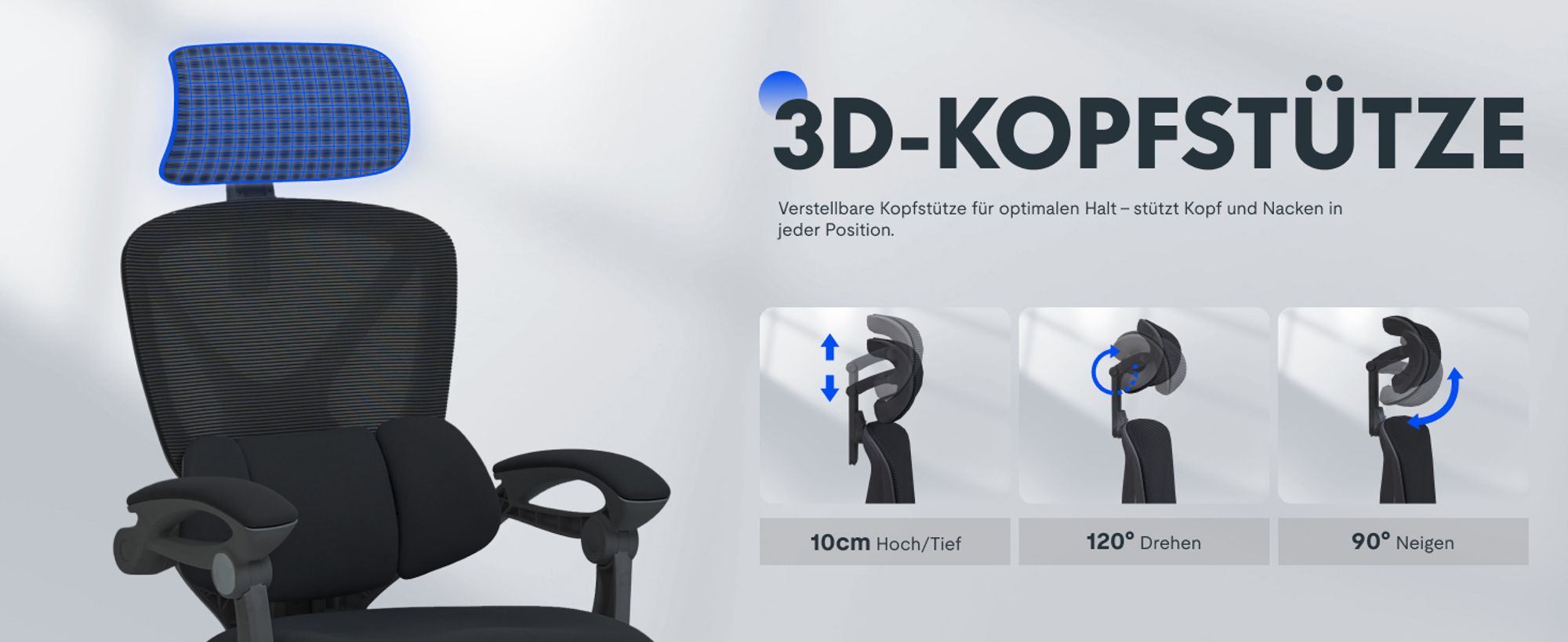 FLEXISPOT Ergonomischer Bürostuhl mit 3D-Kopfstütze, verstellbarer Lendenstütze, Wippfunktion 90–135°, Verbindungsarmlehnen, Fußstütze, 136 kg Schwarz