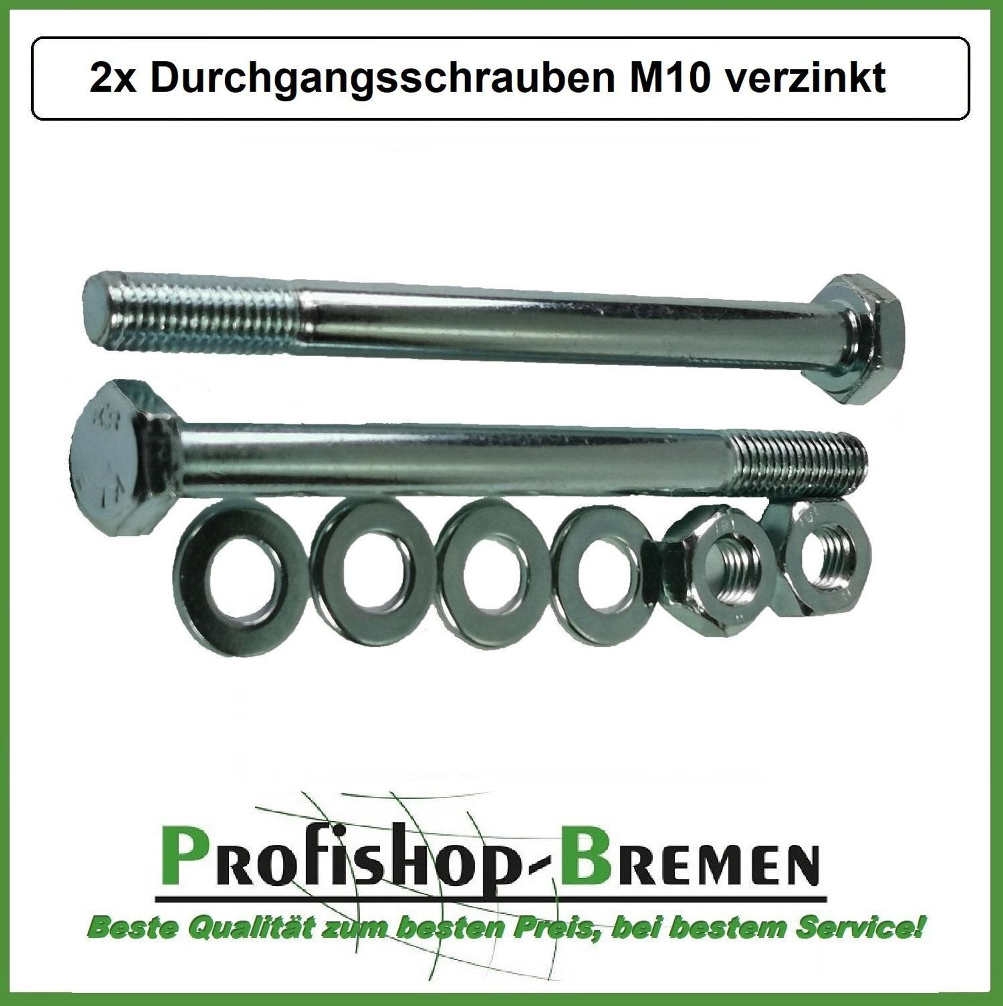 2x Durchgangsschrauben Sechskantschrauben verzinkt M10 inkl. Mutter + 2 Scheiben 100mm (Stückpreis: € 1,50)