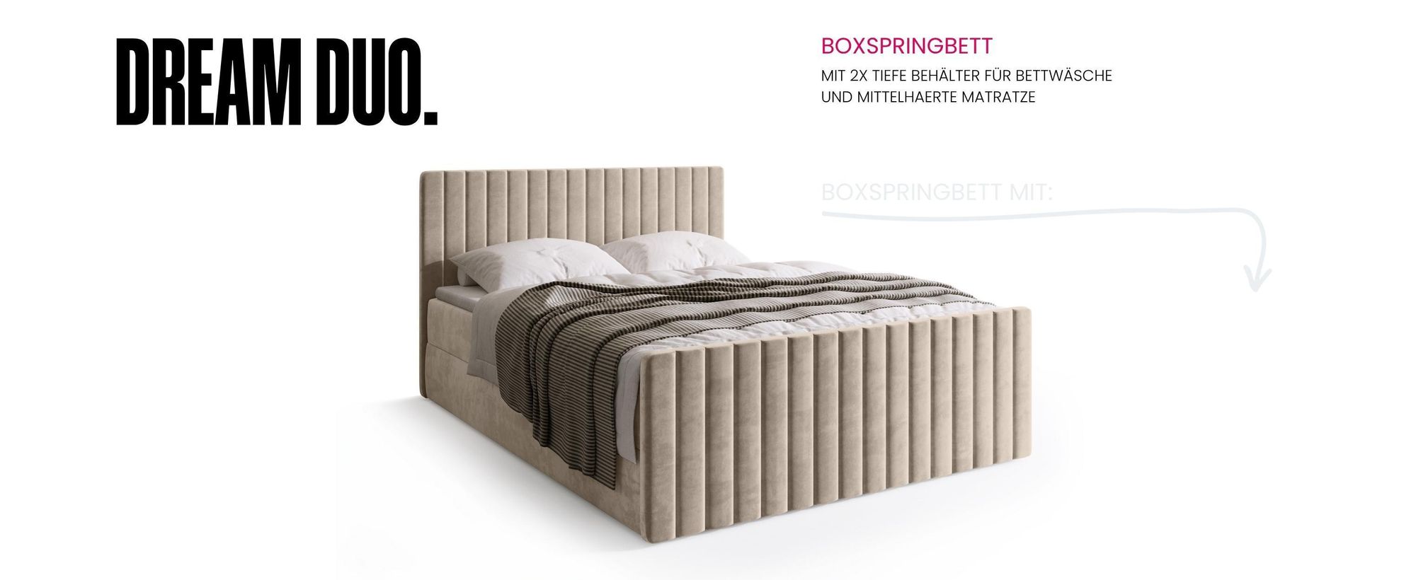 BroMARKT Boxspringbett DREAM DUO mit 2 Bettkasten, Bonell-matratze, Polsterbett, Bett (Schwarz, Kronos 07, 160x200 cm)