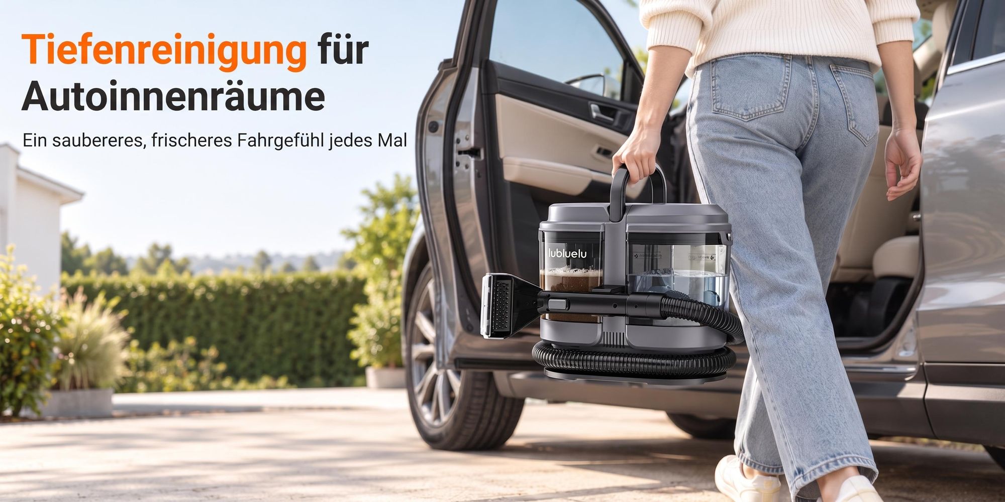 Lubluelu V1 Pulitore per Tappeti e Tappezzeria, 18.000 Pa, 450 W, Doppio Serbatoio da 1,8 L + 0,9 L, Compatto per Divani, Sedili Auto e Tappeti