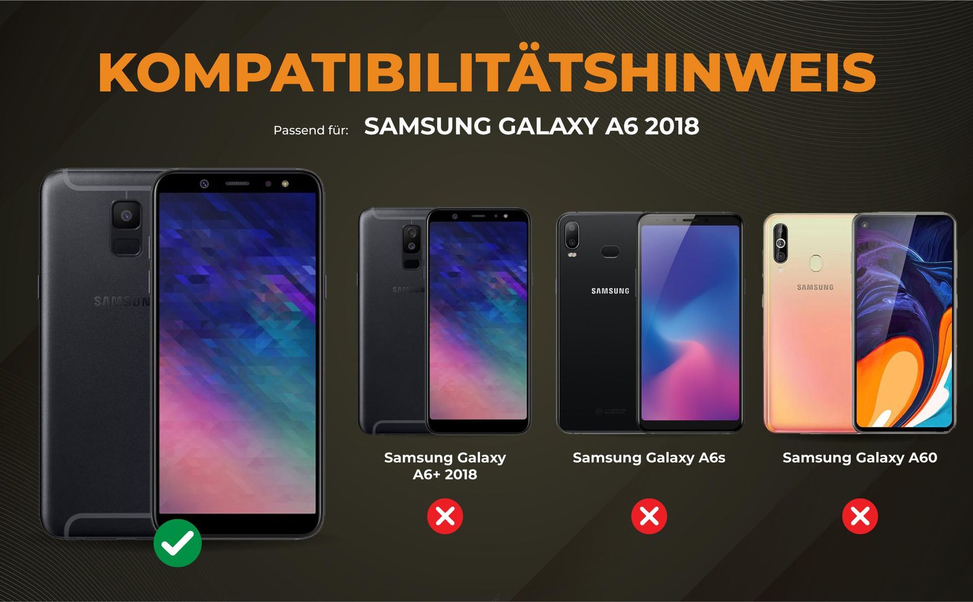 Kompatibilitätshinweise Hülle für Samsung Galaxy A6 2018