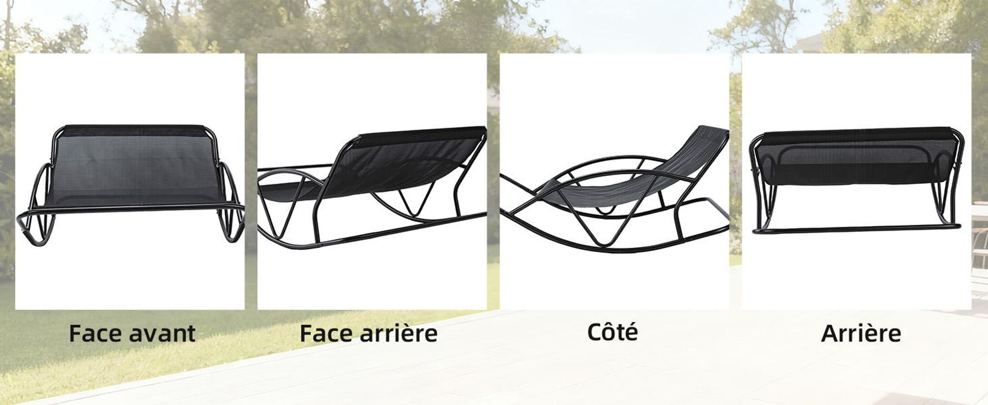Fauteuil à bascule extérieur pour deux avec coussin et repose-pieds, chambre, salon, terrasse, jardin, balcon, 240 kg, tissu technique, orange