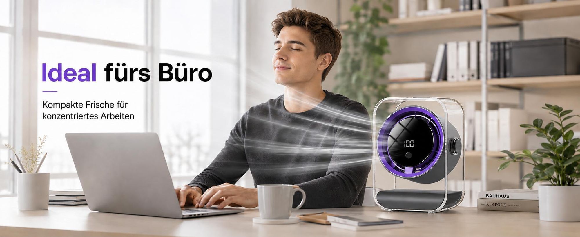 Tischventilator, Ventilator leise, 720° einstellbar, 3 Timer-Stufen (3/6/9h), 100 Geschwindigkeiten, Ventilatoren USB, LED display, Überall einsetzbar