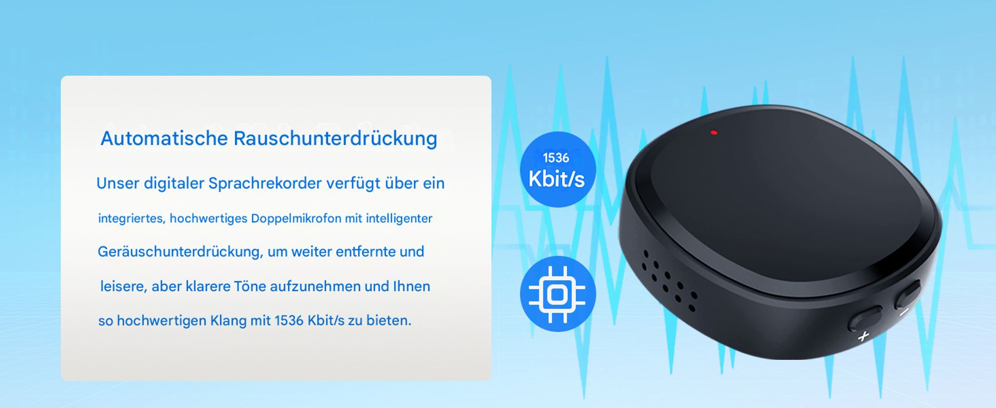 Digitaler Sprachrekorder mit 64 GB und Wiedergabefunktion – Tragbares Mini-Tonbandgerät mit Lautsprecher, sofortiger Wiedergabe und USB-Speichersticks
