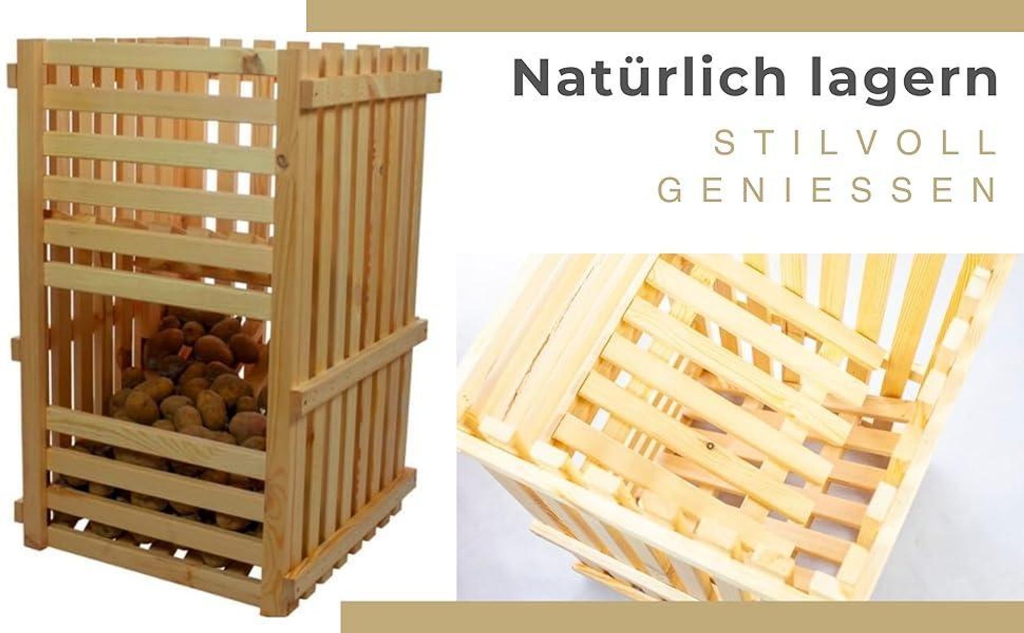 STOLMAK Kartoffelkiste Holz 80x50x50 cm – Große Aufbewahrungsbox für Kartoffeln, Zwiebeln, Obst & Gemüse – Stapelbare Holzkiste – Kartoffelbox Holz