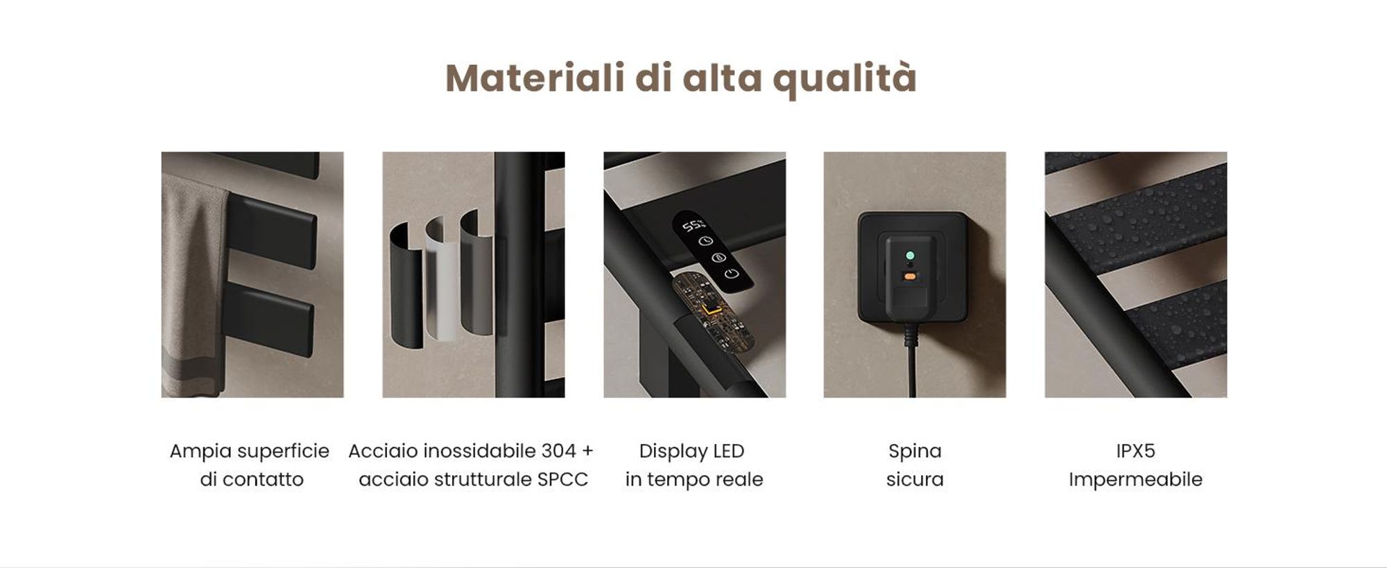 EMKE Scaldasalviette Elettrico con Portasciugamani Girevole e Mensola, Termoarredo Bagno WiFi con App e Controllo Vocale, Timer, 76x45x14 cm, Nero