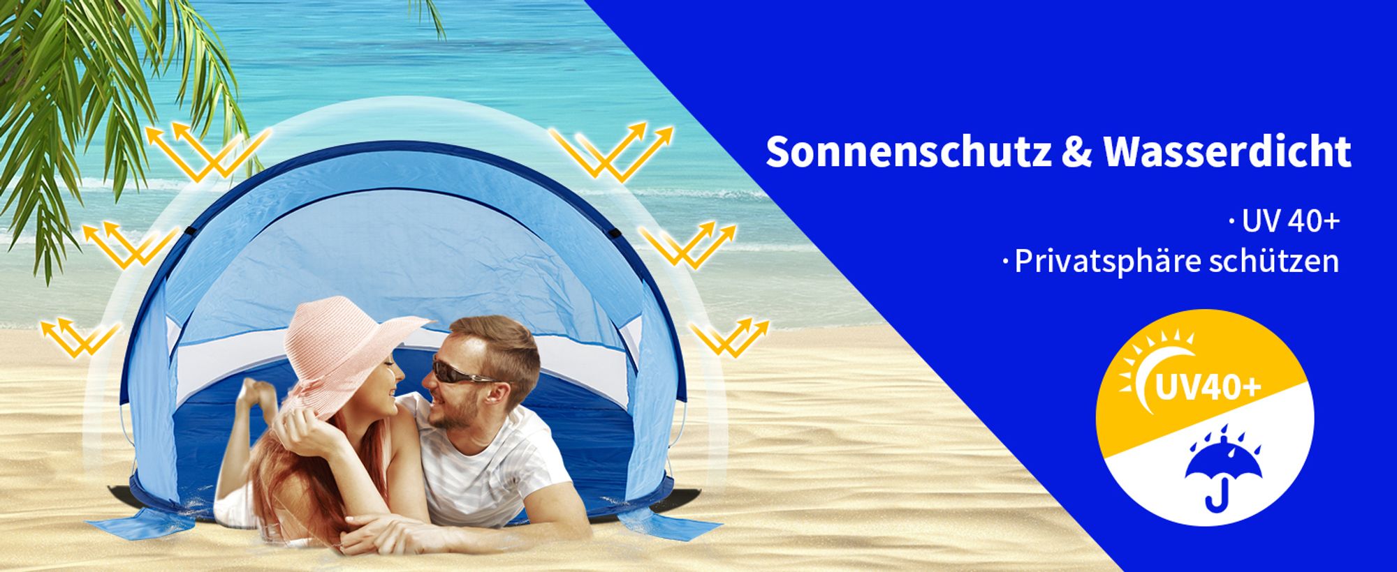 Duhome Strandmuschel Pop Up Strandzelt Wetter- und Sichtschutz Wurfzelt Tragbar UV40+ Pavillon 3 Personen für Camping Picknick, Dunkelblau
