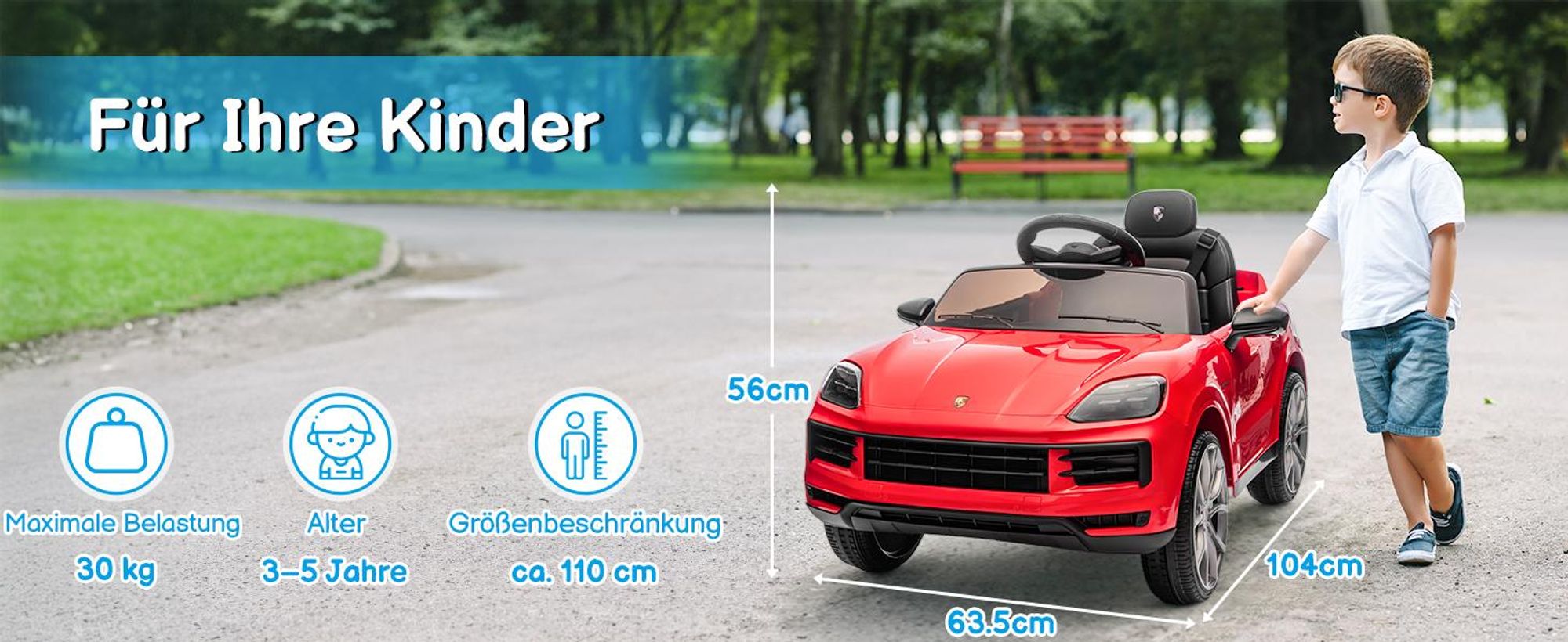 FCH Kinder Elektroauto 12V Kinderauto Elektrisch 2,4G-Fernbedienung, Porsche Cayenne Elektrofahrzeuge mit MP3, Musik, Hupe, LED-Leuchten (rot)