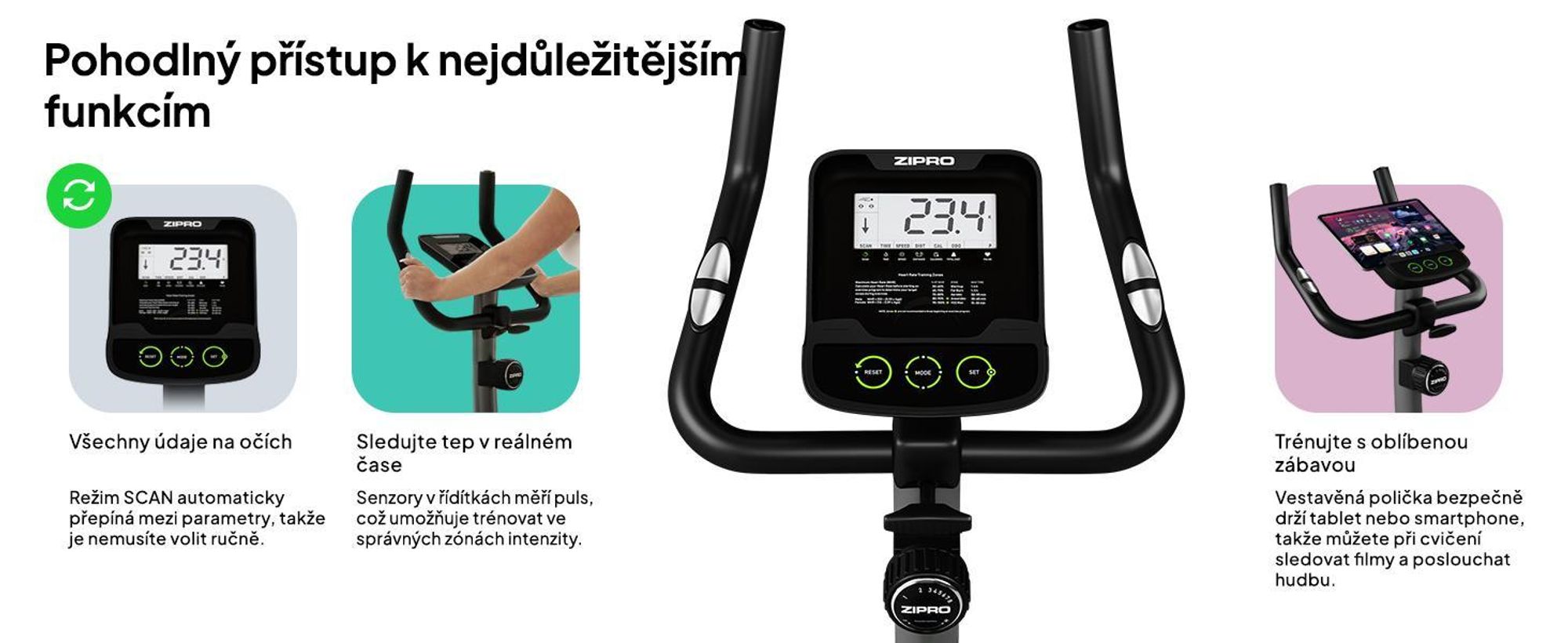 Zipro domácí trenažér Nitro – magnetický domácí trenažér Ergometr pro domácí použití Tichý fitness bike s měřením pulsu, nastavitelným sedlem (H/V) a LCD displejem