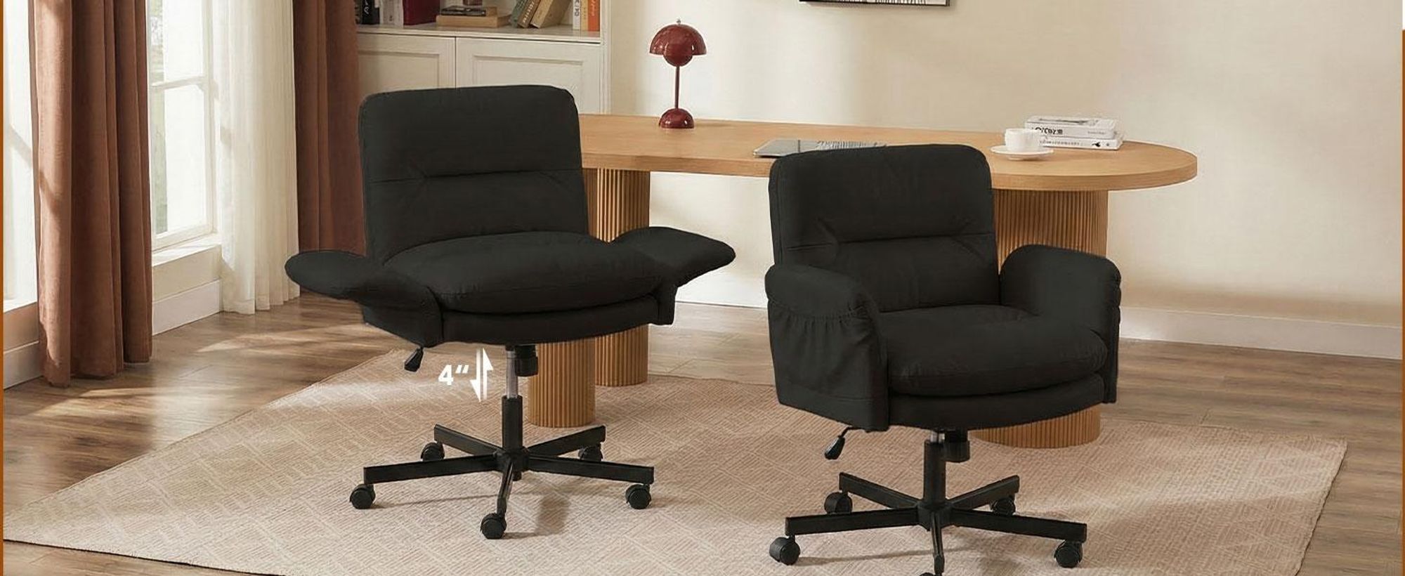 Bestier Schreibtischstuhl,gepolsterter Sitz, höhenverstellbar,verstellbare Armlehnen,Drehstuhl mit Rollen,für Homeoffice,Kommode, Schminktisch,Schwarz
