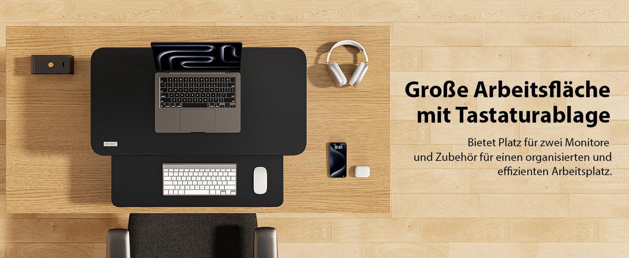 SENSE7 Desktop - Konverter Schwarz Ergonomischer Schreibtischaufsatz Höhenverstellbar Sitz-Steh Workstation 81x40 cm Büro Stehpult Monitorständer PC