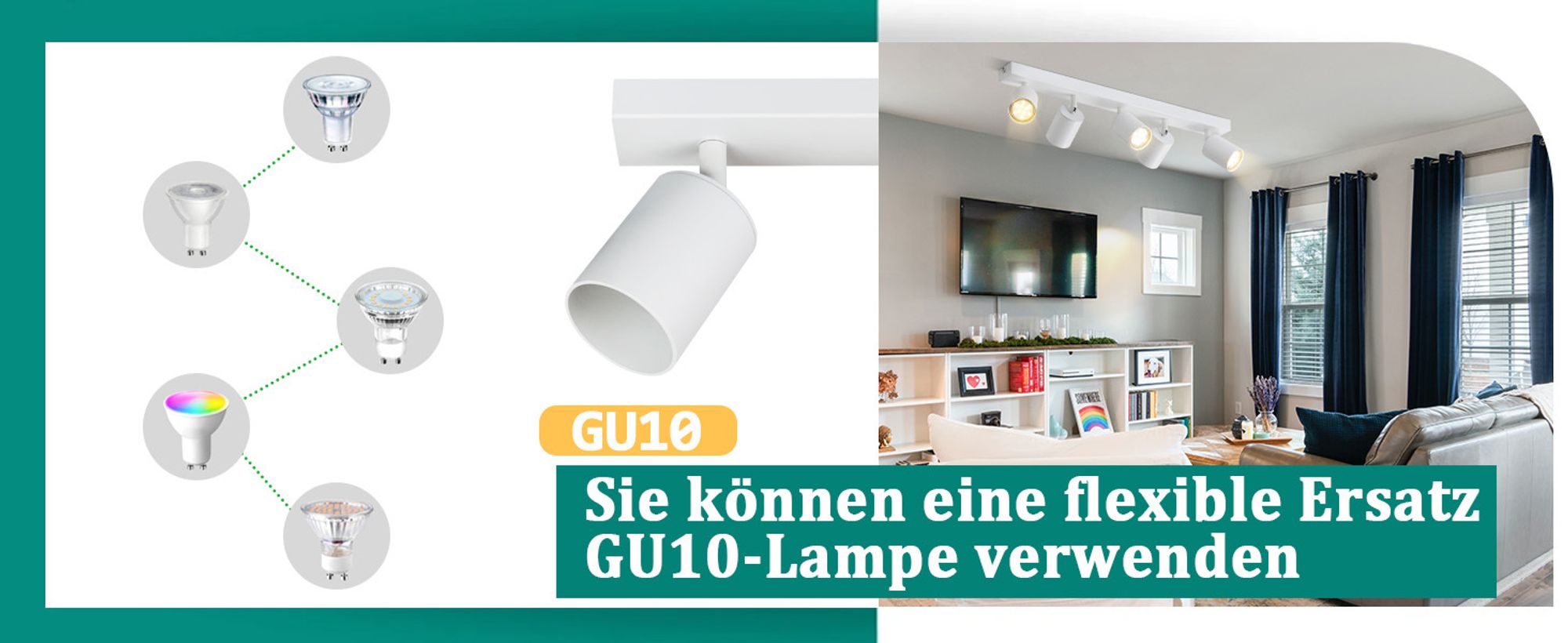 ZMH LED Deckenstrahler Deckenleuchte Weiß 5 Flammig Deckenlampe GU10 Metall Deckenspots Schwenkbar 350° für Wohnzimmer Schlafzimmer Flur