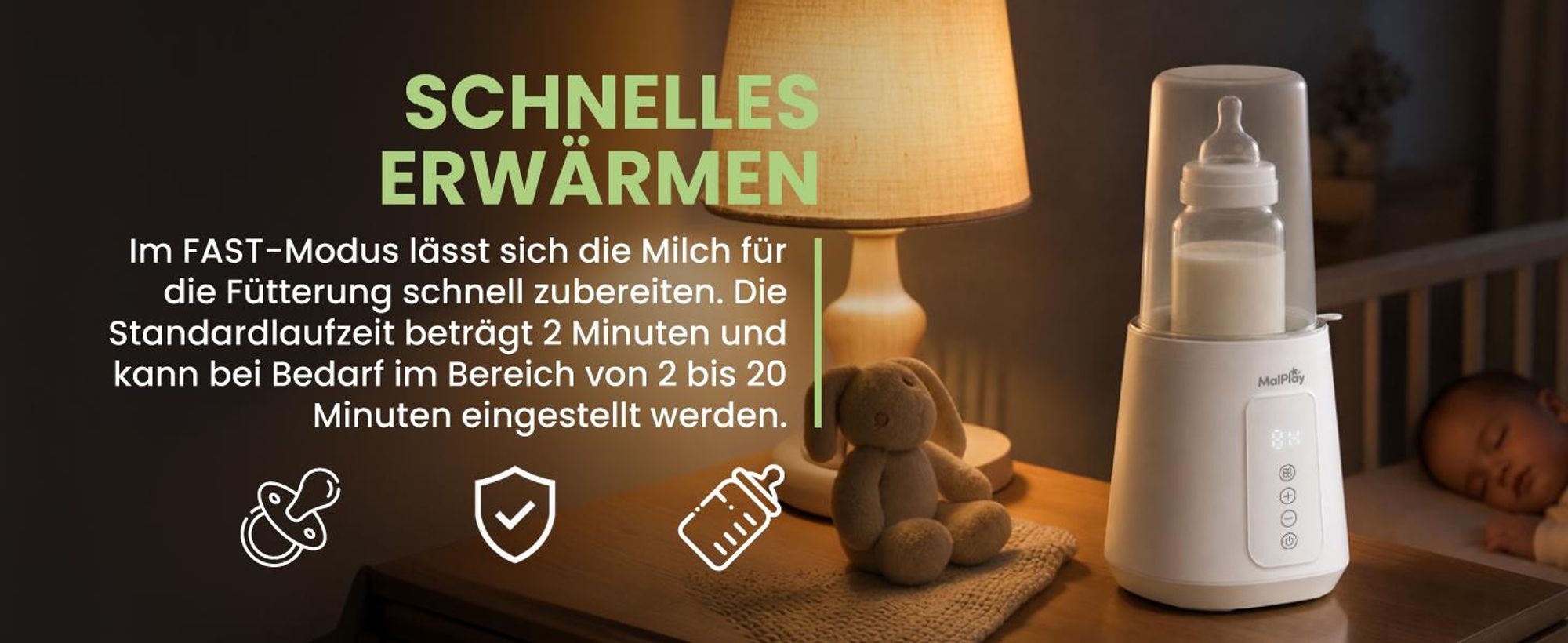 Baby Flaschenwärmer mit Sterilisator Babykostwärmer Warmhaltefunktion bis 9 St. 230W LED BPA-frei