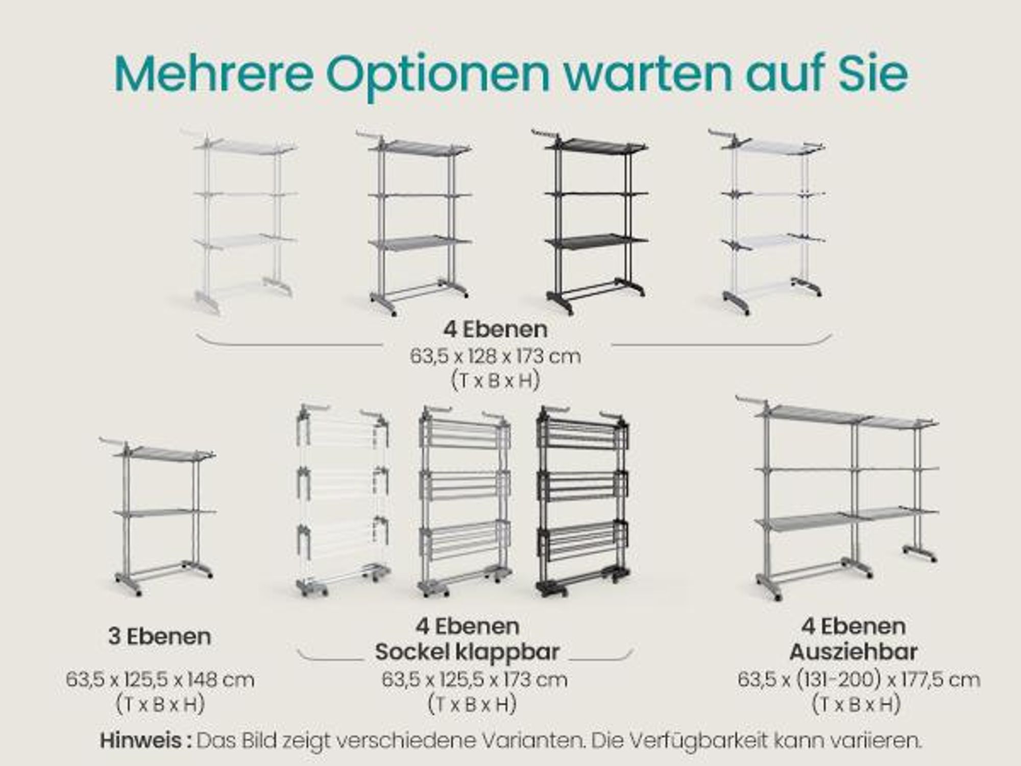 SONGMICS Wäscheständer, Standtrockner 4 Ebenen, Flügelwäscheständer, klappbare Flügel, mit Rollen, 63,5 x 125,5 x 173 cm, groß, einfacher Aufbau