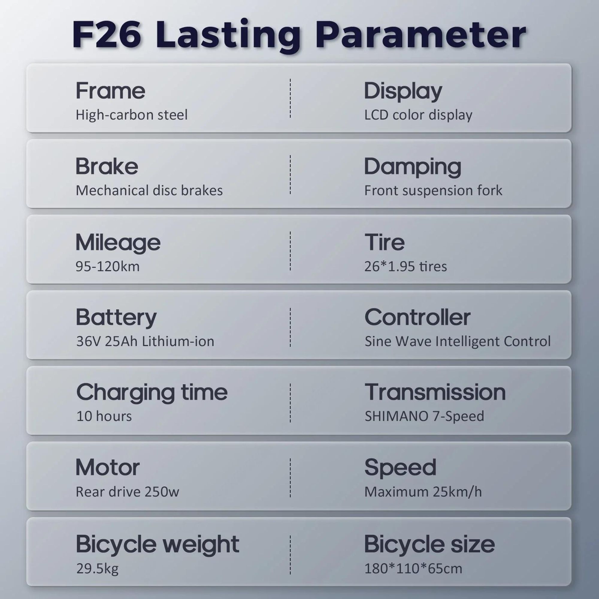Elektrisches Fahrrad FAFREES F26 Lasting - Motor 250W Akku 36V25Ah 26x1.95 Zoll Reifen Mechanische Scheibenbremsen - Schwarz