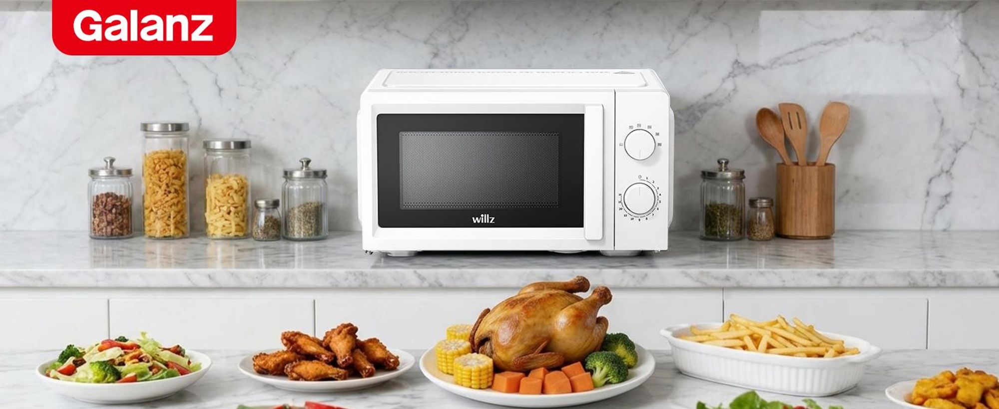 WILLZ Mikrowelle 20L 700W 6 Stufen Drehregler Auftaufunktion weiß