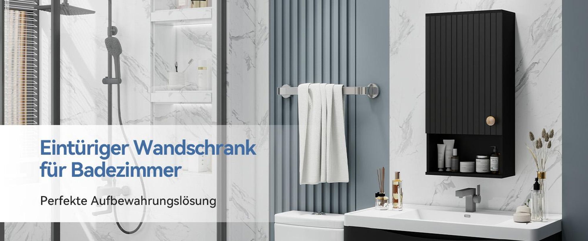 Puluomis Wandschrank Bad Badezimmerschrank, Vielseitiger Aufbewahrungsschrank mit Höhenverstellbaren Regalen, 66x33x17cm für Bad, Flur, Küche, schwarz