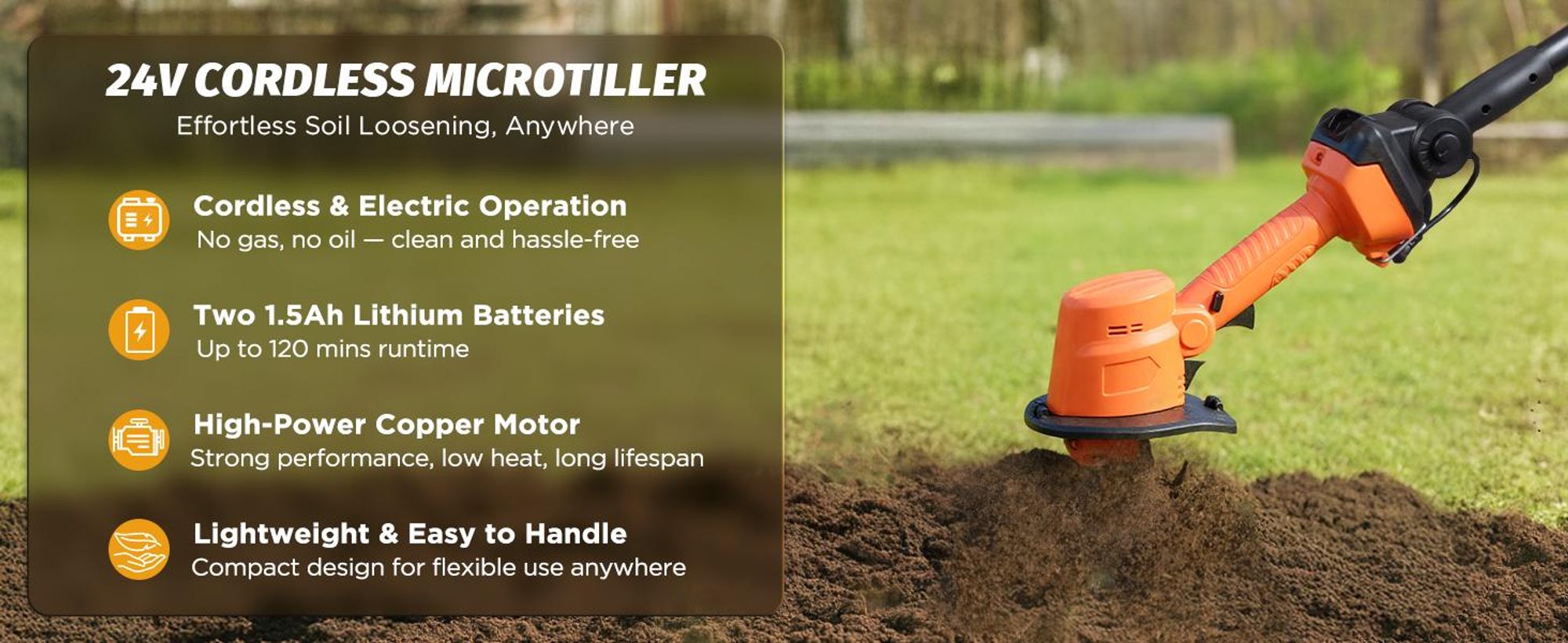 2-in-1 Akku-Bodenfräse, 100mm, elektrische Gartenfräse Mit 2 Stangen, 235 U/min, batteriebetriebener Rototiller für Gartenarbeit, 2 Akku und Ladegerät