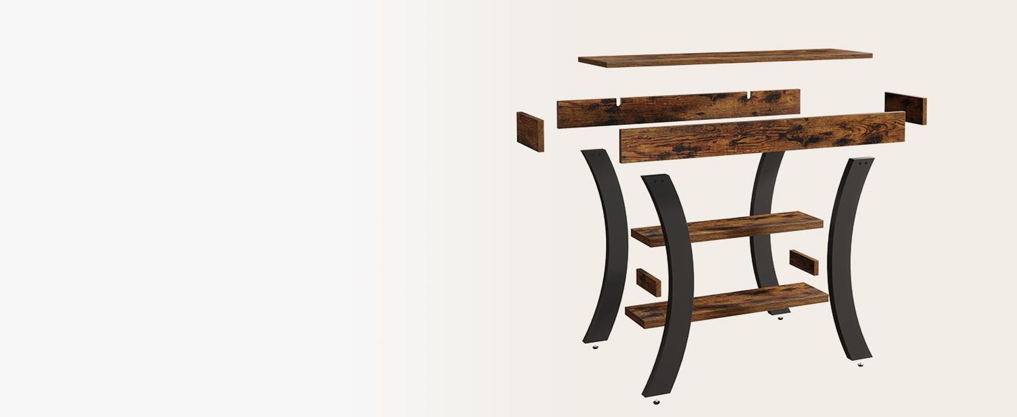 Tribesigns 105 cm Konsolentisch, Industriestil, 3-stufiger Sofatisch mit Ablageflächen und gebogenem Rahmen für Wohnzimmer, Eingangsbereich, rustikal