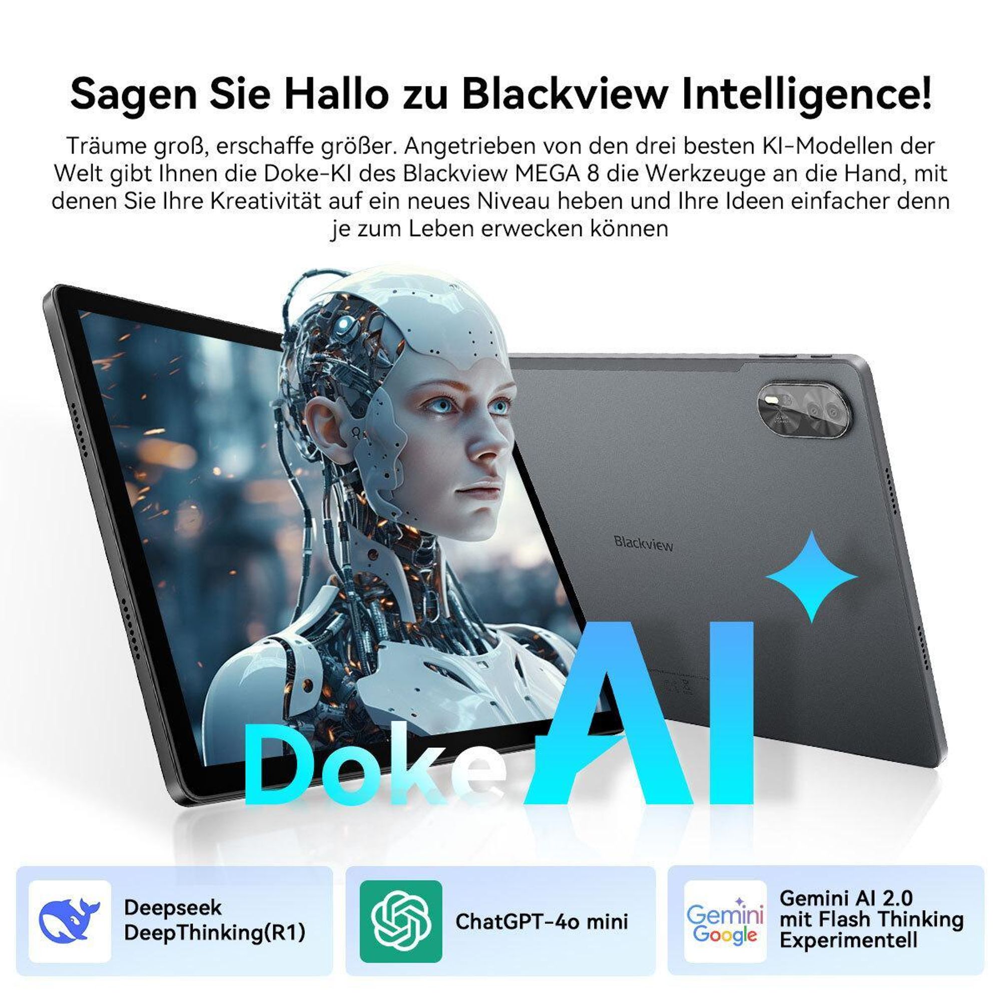 Blackview Mega8, 13 Zoll, Dual 4G LTE+5G WiFi, Android 16, mit 36GB(12+24) RAM+256GB ROM(2TB TF), 2K FHD Display, Octa Core T620, 1100mAh
