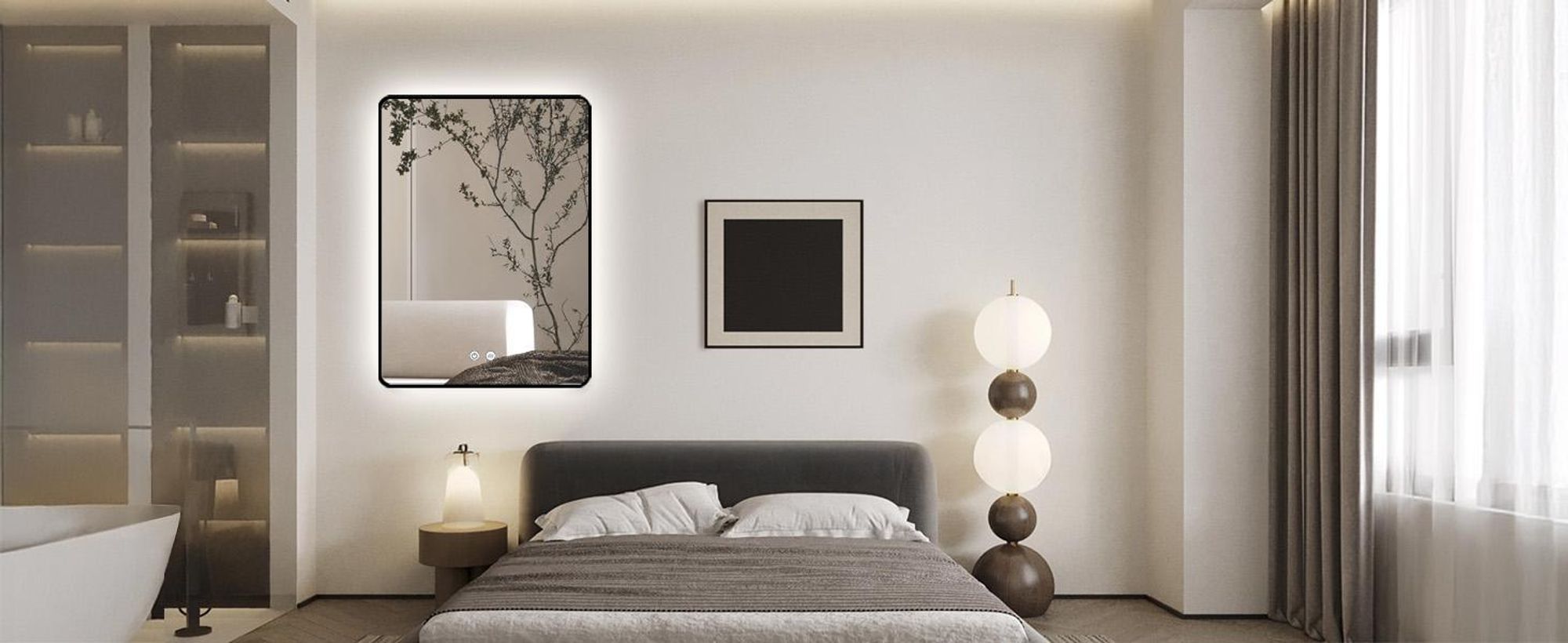 HOKO Gold Badspiegel Led Beleuchtung Rechteck 60x80/80x60cm, Wandspiegel mit Antibeschlag und mit Touch Schalter, Licht Wechsel, Memory Funktion