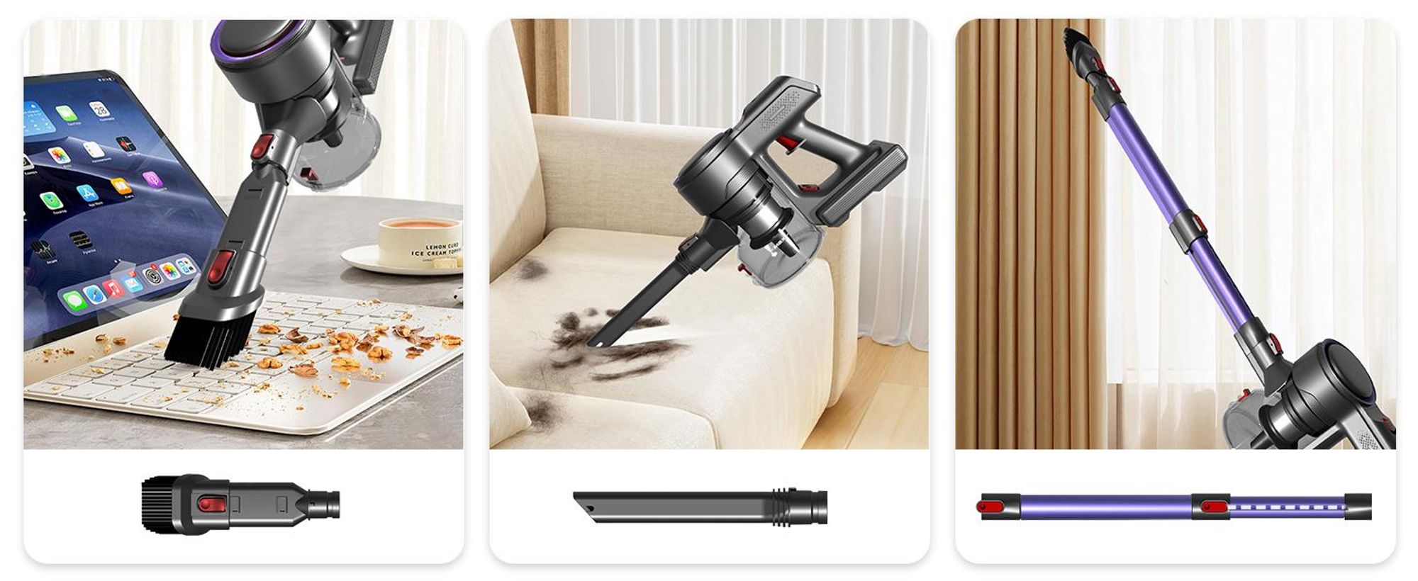 Aiibot Akku Staubsauger, 60000Pa/600W/55Min/1,8L Staubsauger Kabellos mit Display, Anti-Tangle-Bürste,Ultraleise,für Tierhaare/Teppiche/Hartböden/Auto