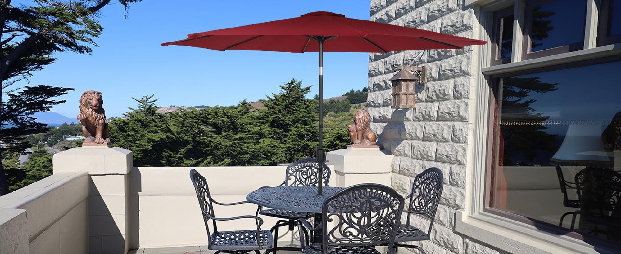 Puluomis Sonnenschirm Balkonschirm Strandschirm Marktschirm Ø290cm Neigbar Gartenschirm Terrassenschirm Sonnenschutz Rot