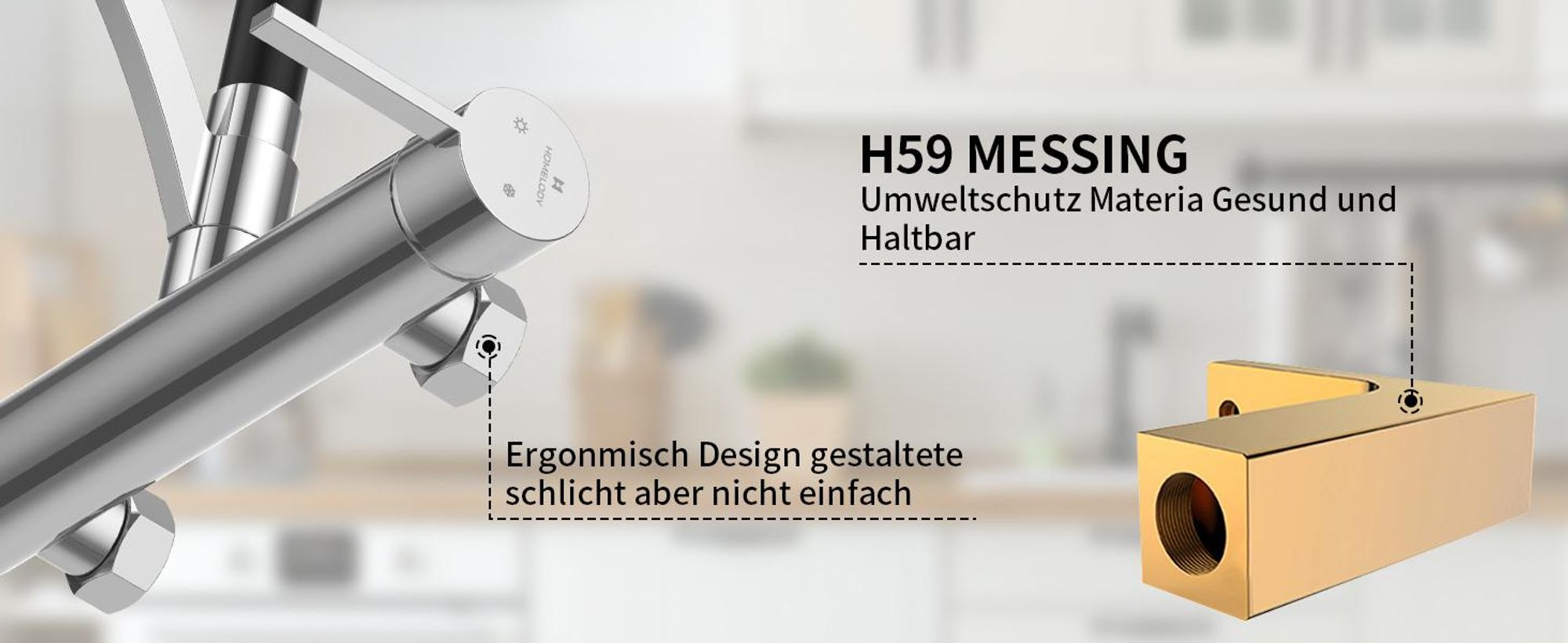 Wasserhahn Küche Messing Wandmontage Schwarz,180° drehbar Silikon in Lebensmittelqualität Wand Küchenarmatur 342 mm, Wandarmatur Flexibel Ausziehbarer