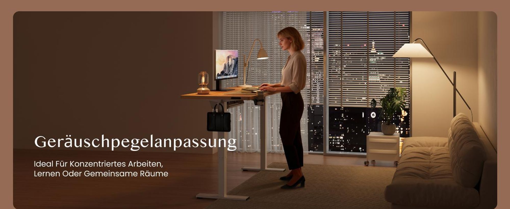 FLEXISPOT QE1 Höhenverstellbarer Schreibtisch 120x60cm EINTEILIGE TISCHPLATTE, 4 Memory-Funktion, Antikollisionsschutz, Haken & Kabelmanagement(Ahorn)
