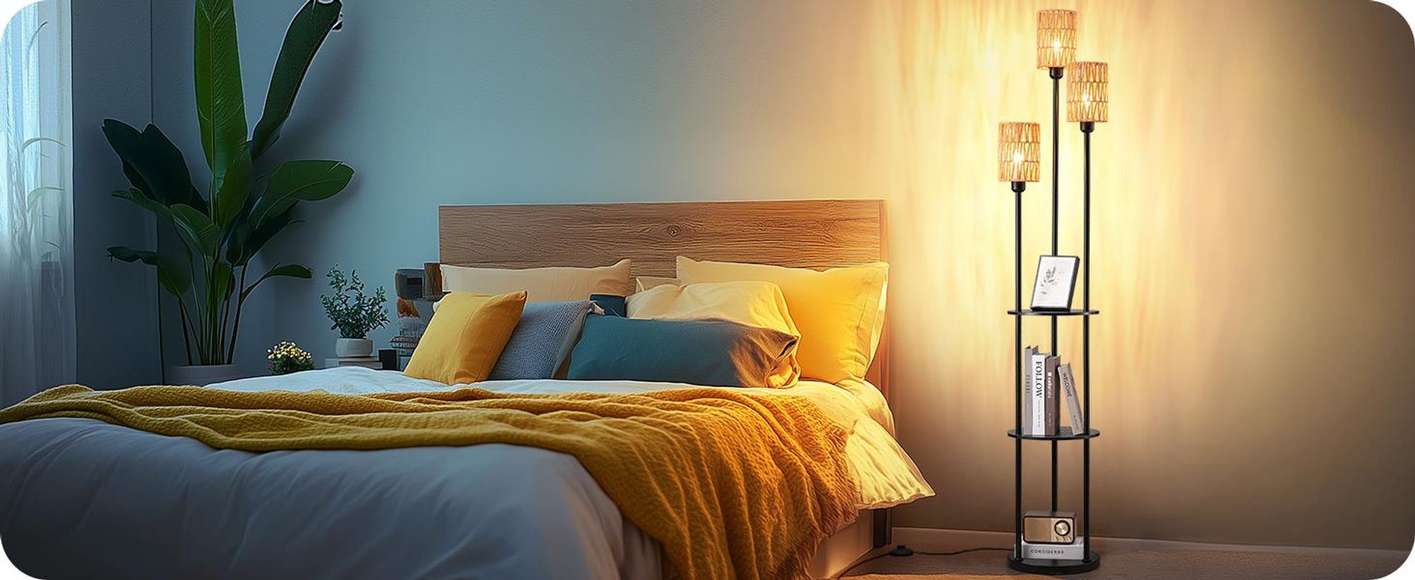 EDISHINE Stehlampe Wohnzimmer, 3-flammige Vintage Stehleuchte mit Regal, 178 cm