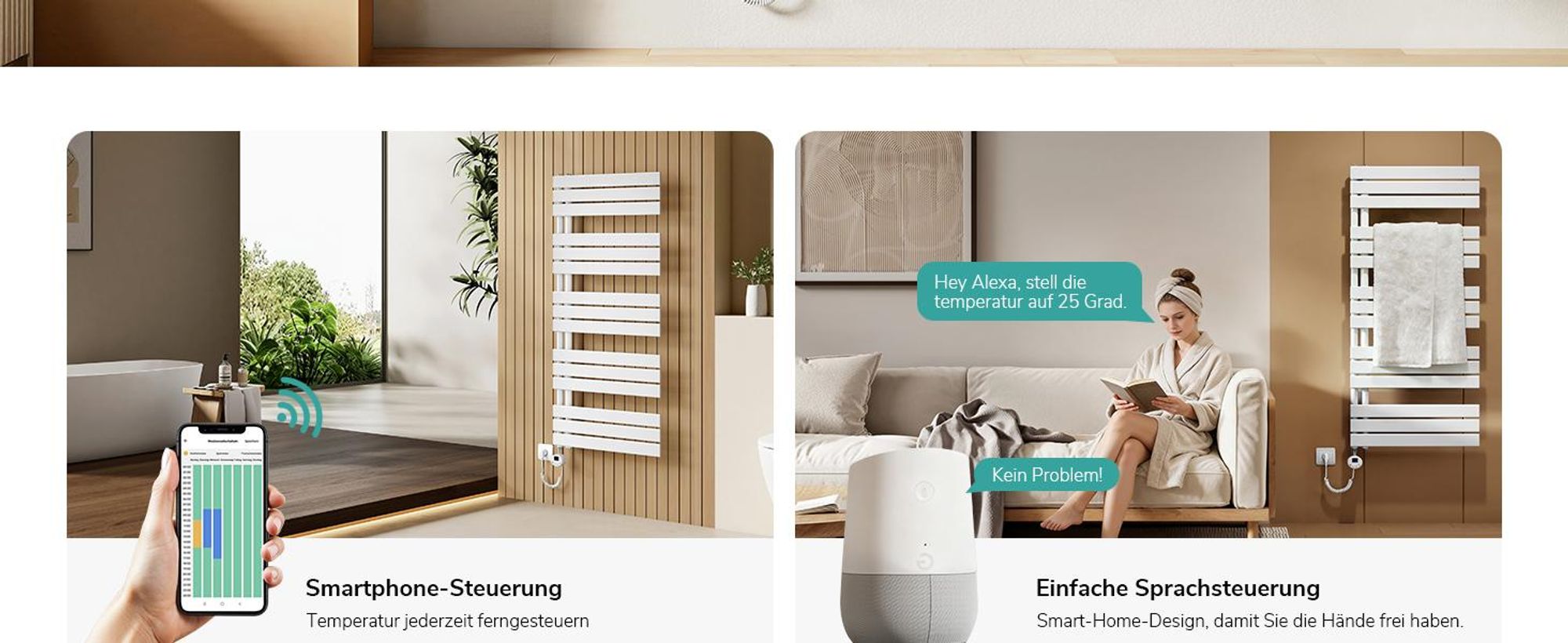 EMKE Badheizkörper Elektrisch mit Wifi App Steurung Thermostat Handtuchwärmer 1041X400mm Weiß Handtuchhalter 400W Handtuchtrockner