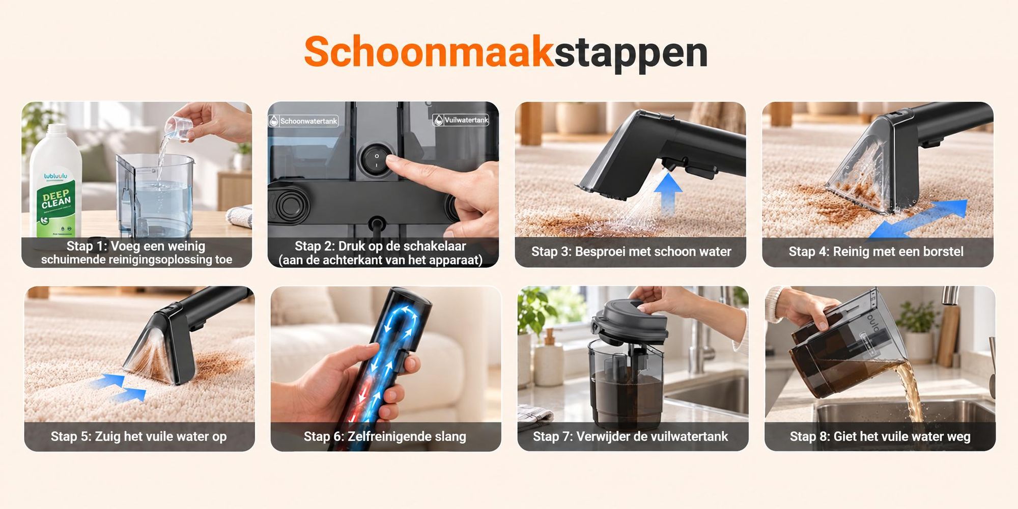 Lubluelu V1 Tapijt- en Bekledingsreiniger, 18.000 Pa, 450 W, Dubbele Watertank van 1,8 L + 0,9 L, Compact voor Banken, Autostoelen en Tapijten