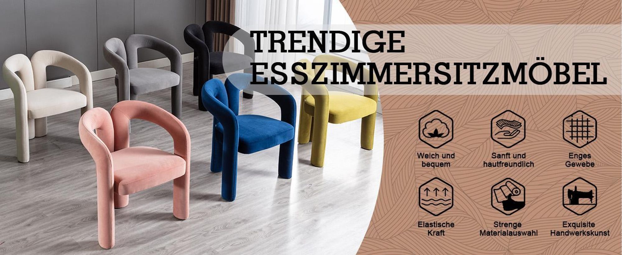LVHOM Esszimmerstühl, 2er Set Polsterstuhl aus Samt, Küchenstuhl mit Rückenlehne, Wohnzimmerstuhl, Beige