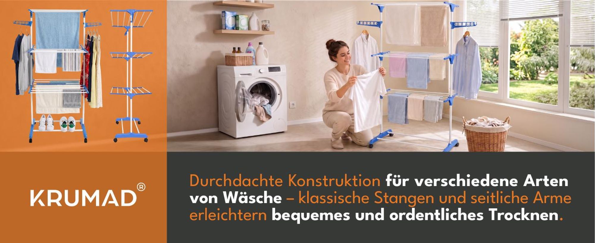 KRUMAD Wäscheständer Wäscheturm, Wäschetrockner klappbar, Trockenständer für Kleidung, Handtücher und Textilien