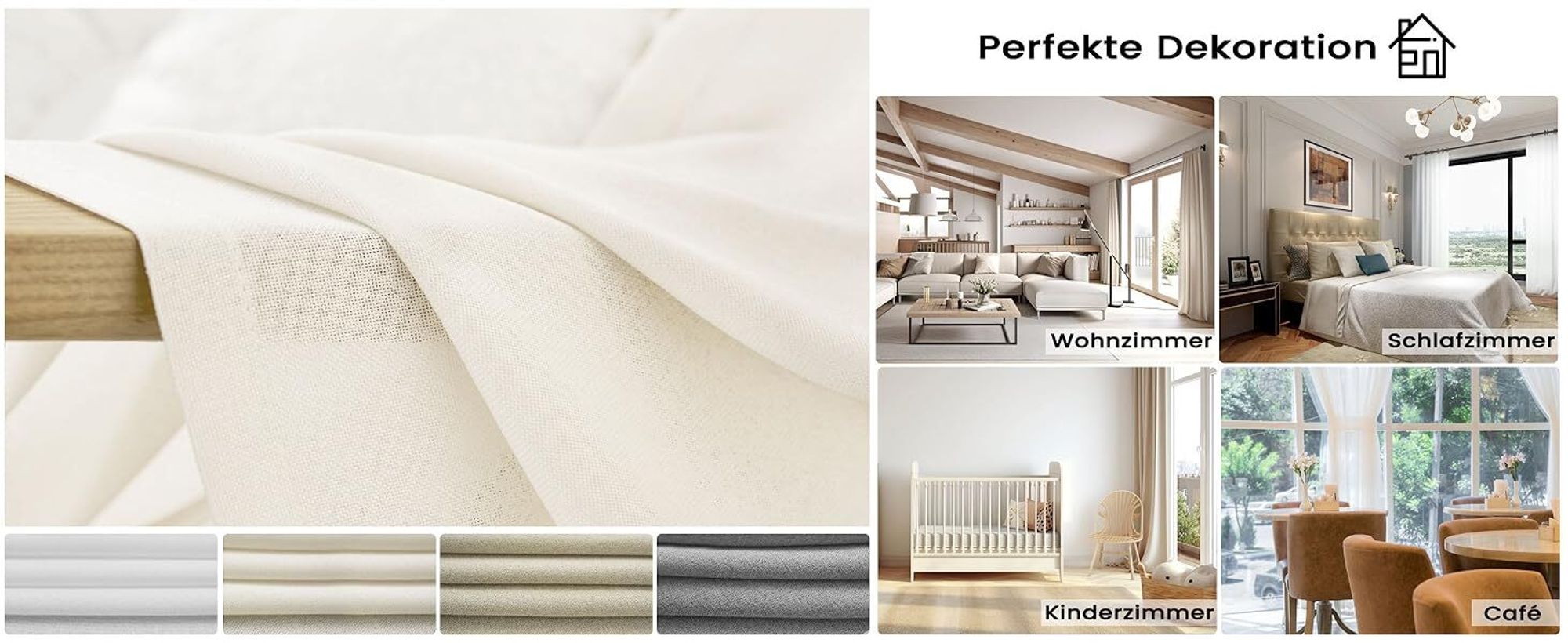 WOLTU 2er Set Leinenvorhänge mit Ösen Halbtransparent 245x135 cm Modern Creme