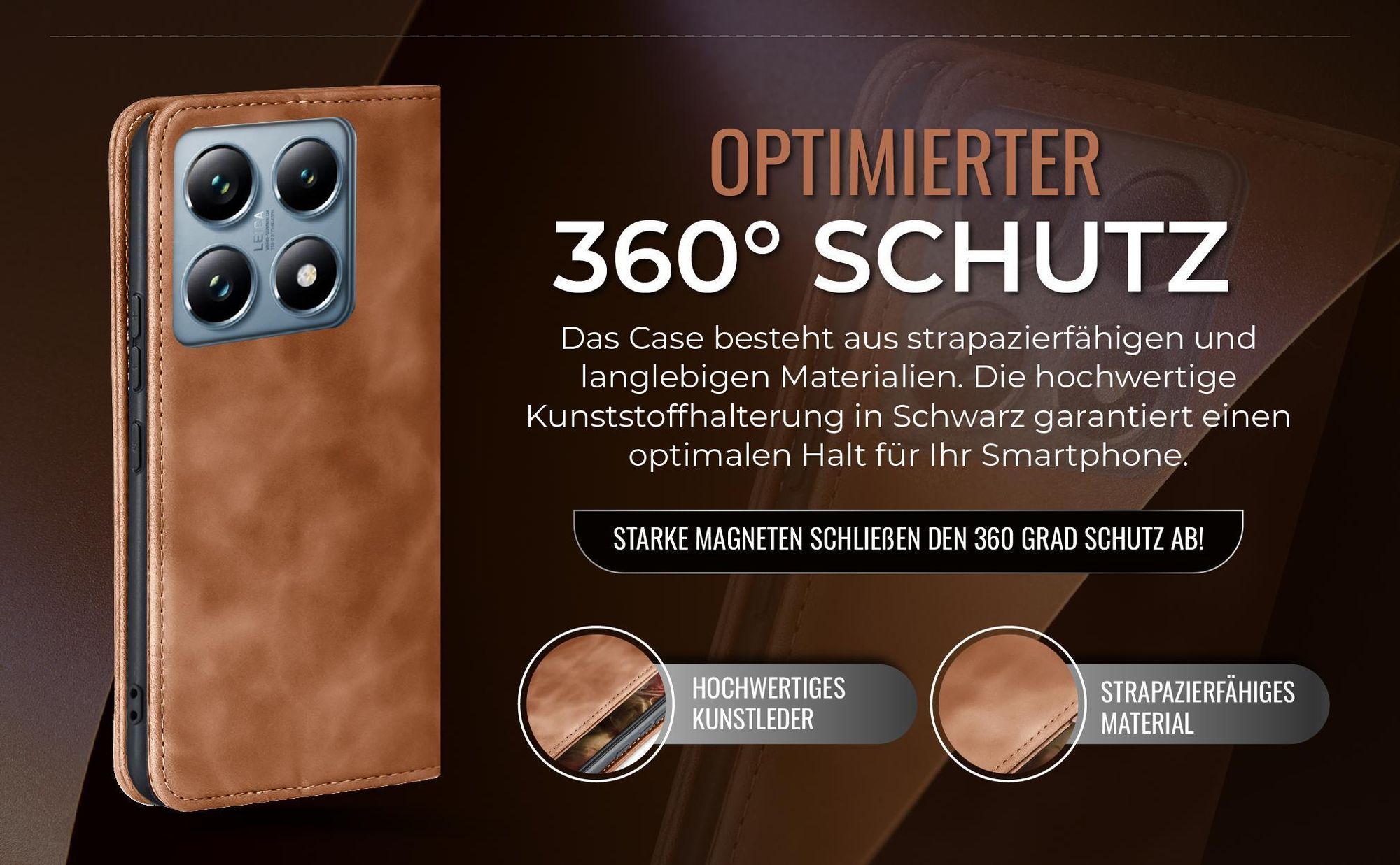 Hellbraune Handyhülle für Xiaomi 14T Pro mit 360 Grad Schutz