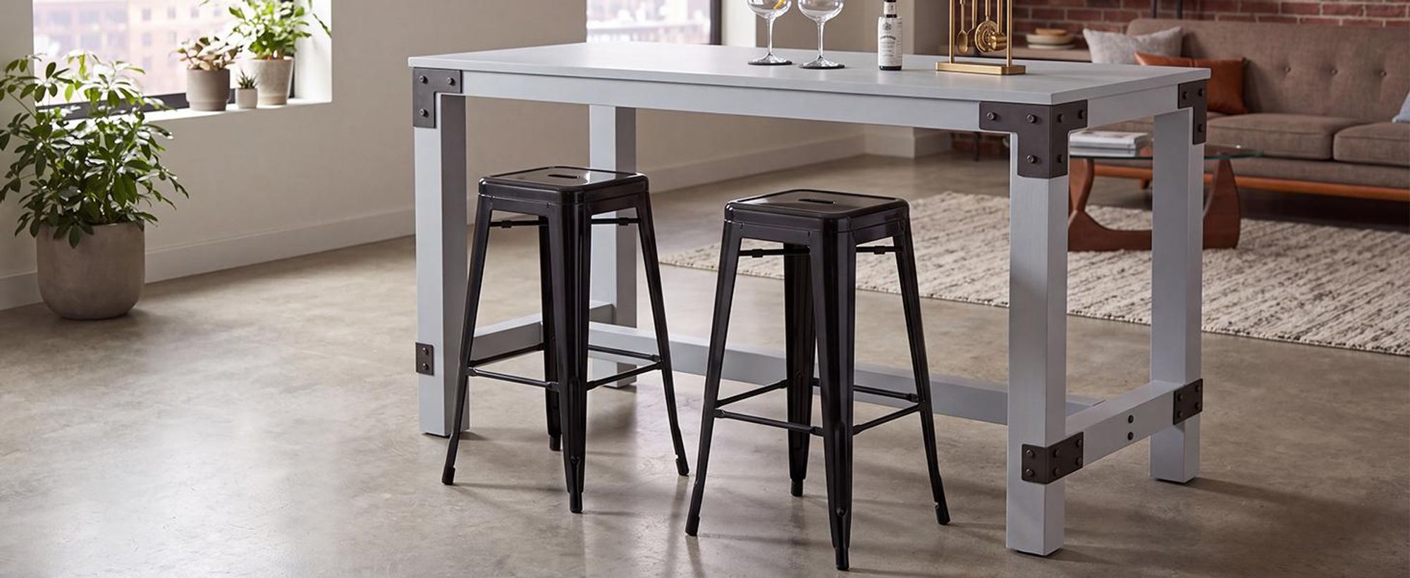 Duhome Barhocker Eisen Barstühle 4er Set, Sitzhöhe 76cm Tresenhocker, Stapelbar Metall Bistrohocker mit Fußstütze im Industry Design, Schwarz
