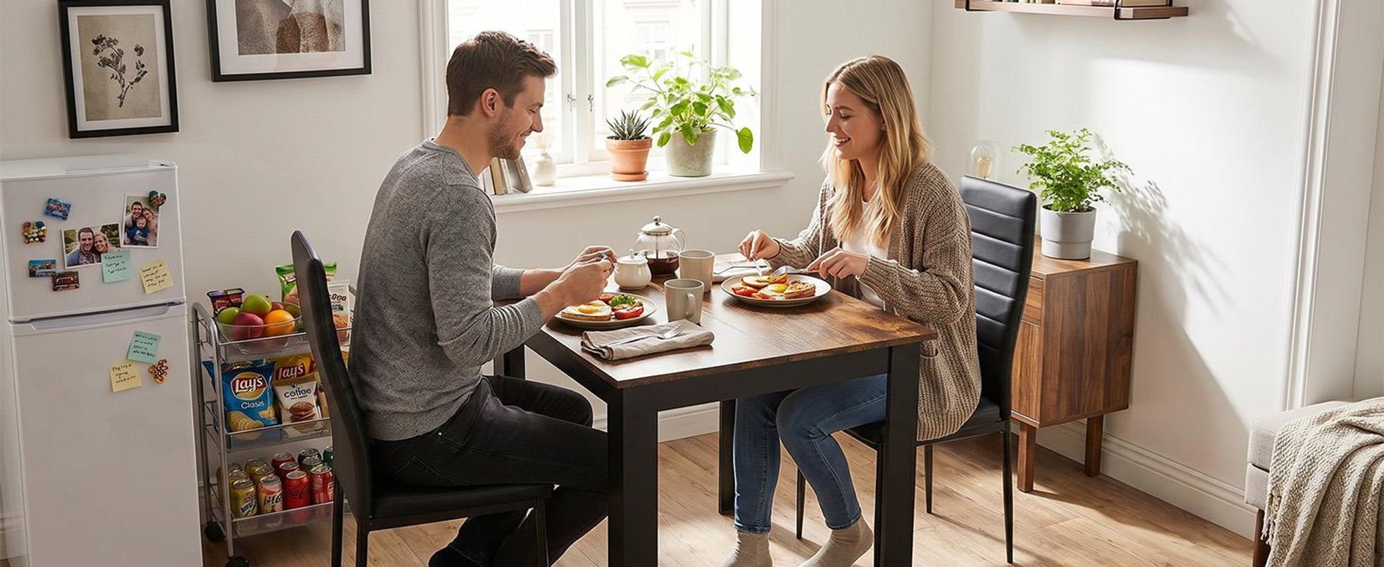 Mondeer Quadratischer Esstisch 80x80 cm, Platzsparender Küchentisch für 2-4 Personen, Modernes Design in Holzoptik & Schwarz, Stabile L-förmige Beine