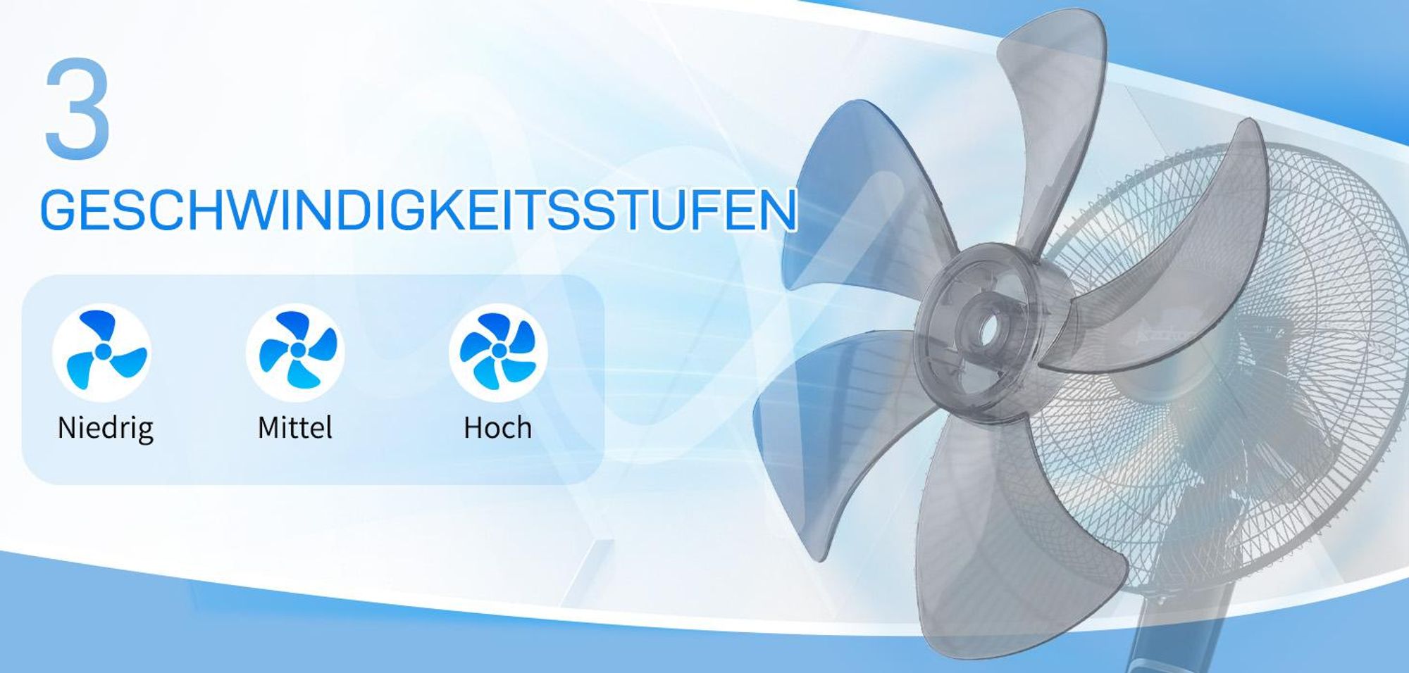 FCH Standventilator mit fünf Flügeln, Fernbedienung, 3 Windgeschwindigkeitsstufen und verstellbarer Höhe 65W