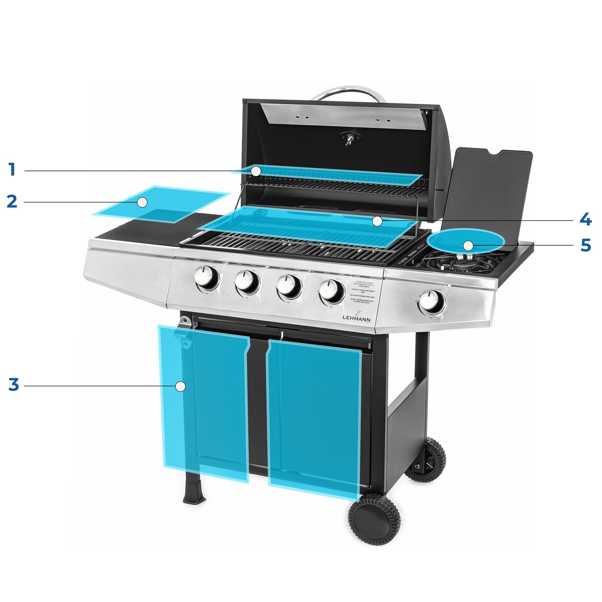 Mocny grill gazowy LEHMANN OHIO 4+1  żeliwny ruszt