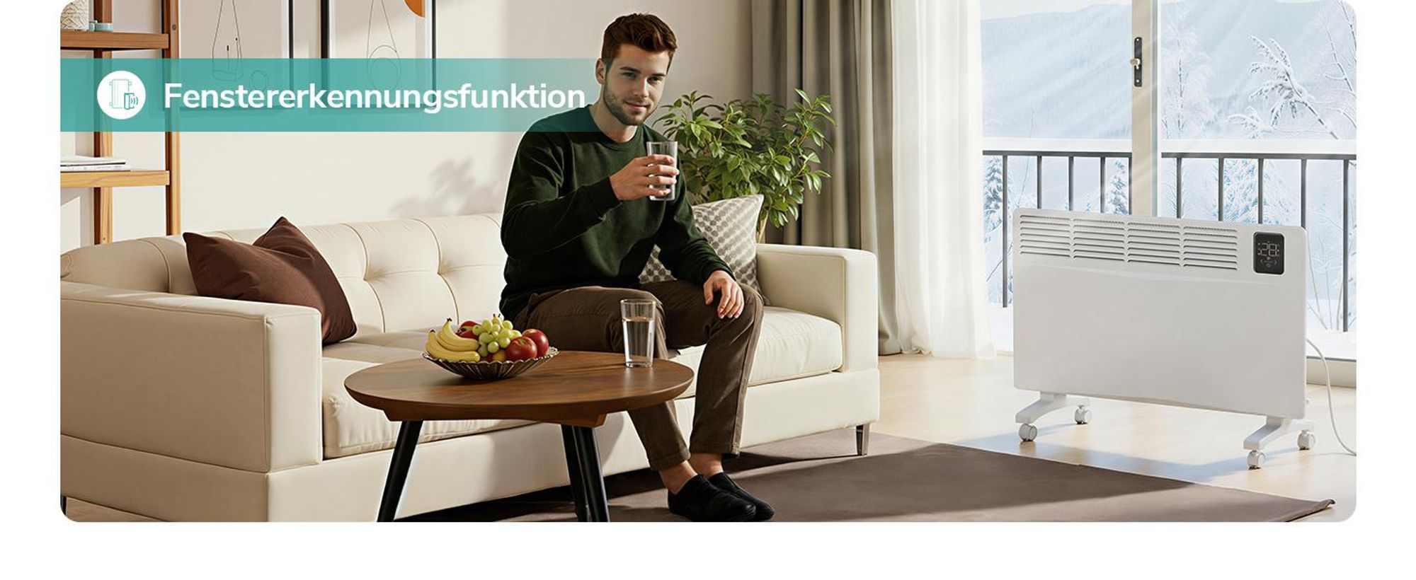 EMKE Konvektor Heizung 2000W mit WiFi & App, Elektroheizkörper Energiesparend, Wandheizung & Standgerät mit Rollen, 24/7 Timer, Weiß