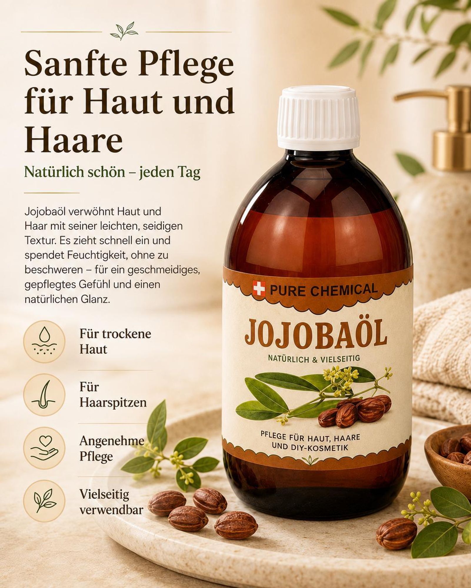 PURE CHEMICAL | Jojobaöl | kaltgepresst | unraffiniert | 500 ml