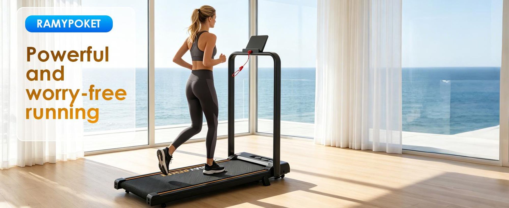 RAMYPOKET Laufband klappbar, laufbander mit 9 % steigung, LCD-Display intelligentes laufband, Super leise,Super Stoßdämpfung, bis 150 kg