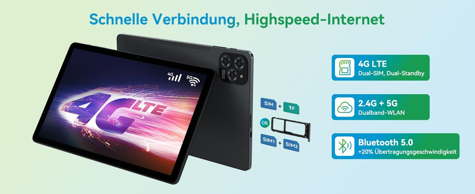 KINGRID W90 Tablet mit 4G LTE, 5G WIFI, 11 Zoll FHD+ Display, Android 15, Gemini-KI, 24GB+256GB, 4TB erweiterbar, 1080P, 16MP+8MP, 8000 mAh Akku