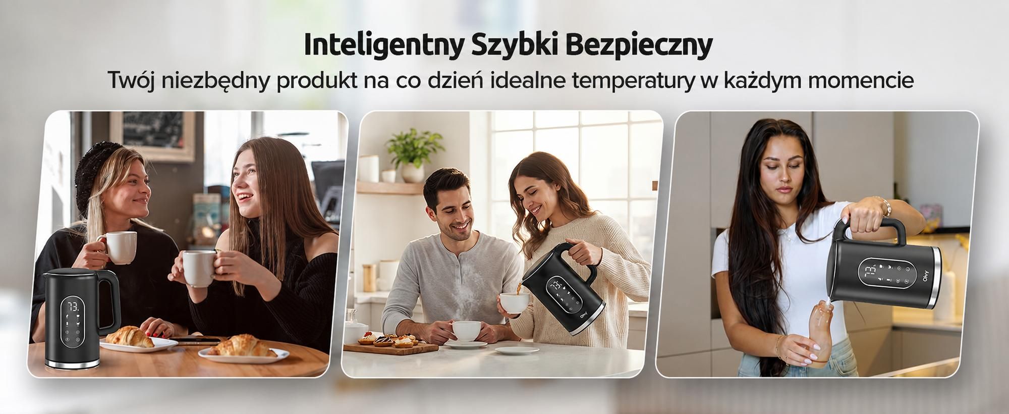 Czajnik Olvy z ustawieniem temperatury 1,7 l - wyświetlacz LCD, 2200 W, bez BPA, funkcja utrzymywania ciepła, filtr antywapienny, wybór temperatury 40-100°, stal nierdzewna