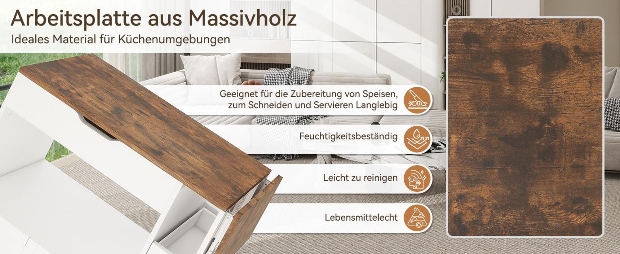 Puluomis Küchenwagen Servierwagen mit erweiterbare Arbeitsplatte, Handtuchhalter, 360° Rollen mit Bremsen, 104x40x89 cm, Mobiler Wagen mit Gewürzregal