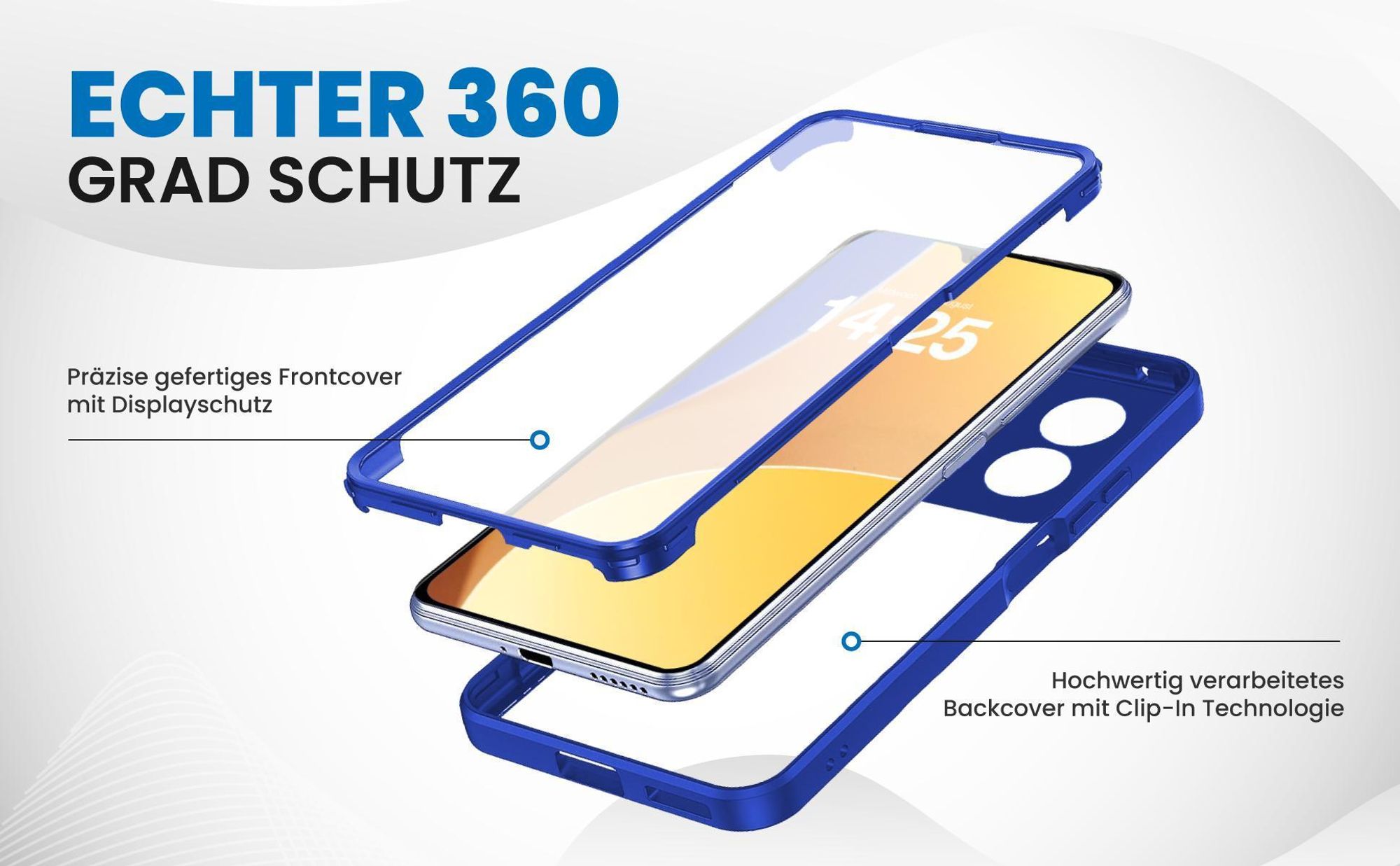 Blaues 360 Grad Case für Xiaomi Redmi 13C mit Schutz von beiden Seiten