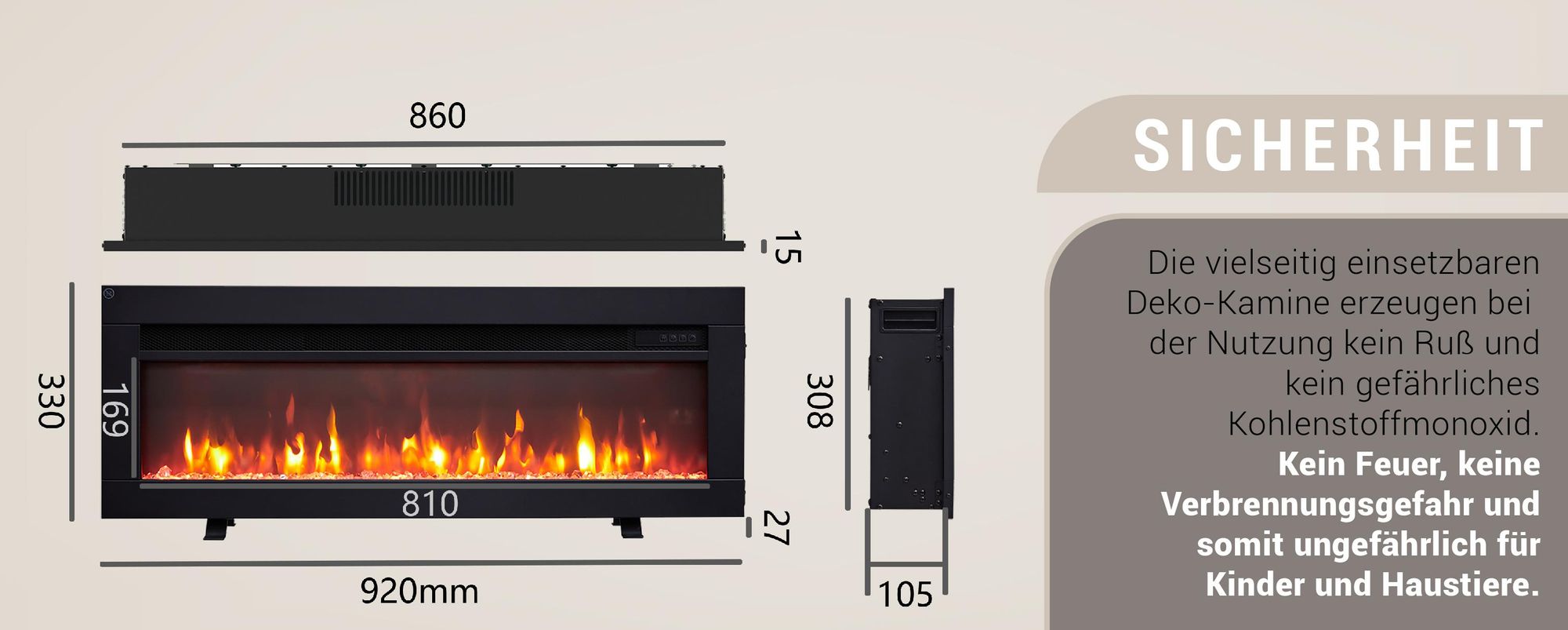BALDERIA Agnes 36 - Stand-, Wand- oder Einbaukamin - Schwarz